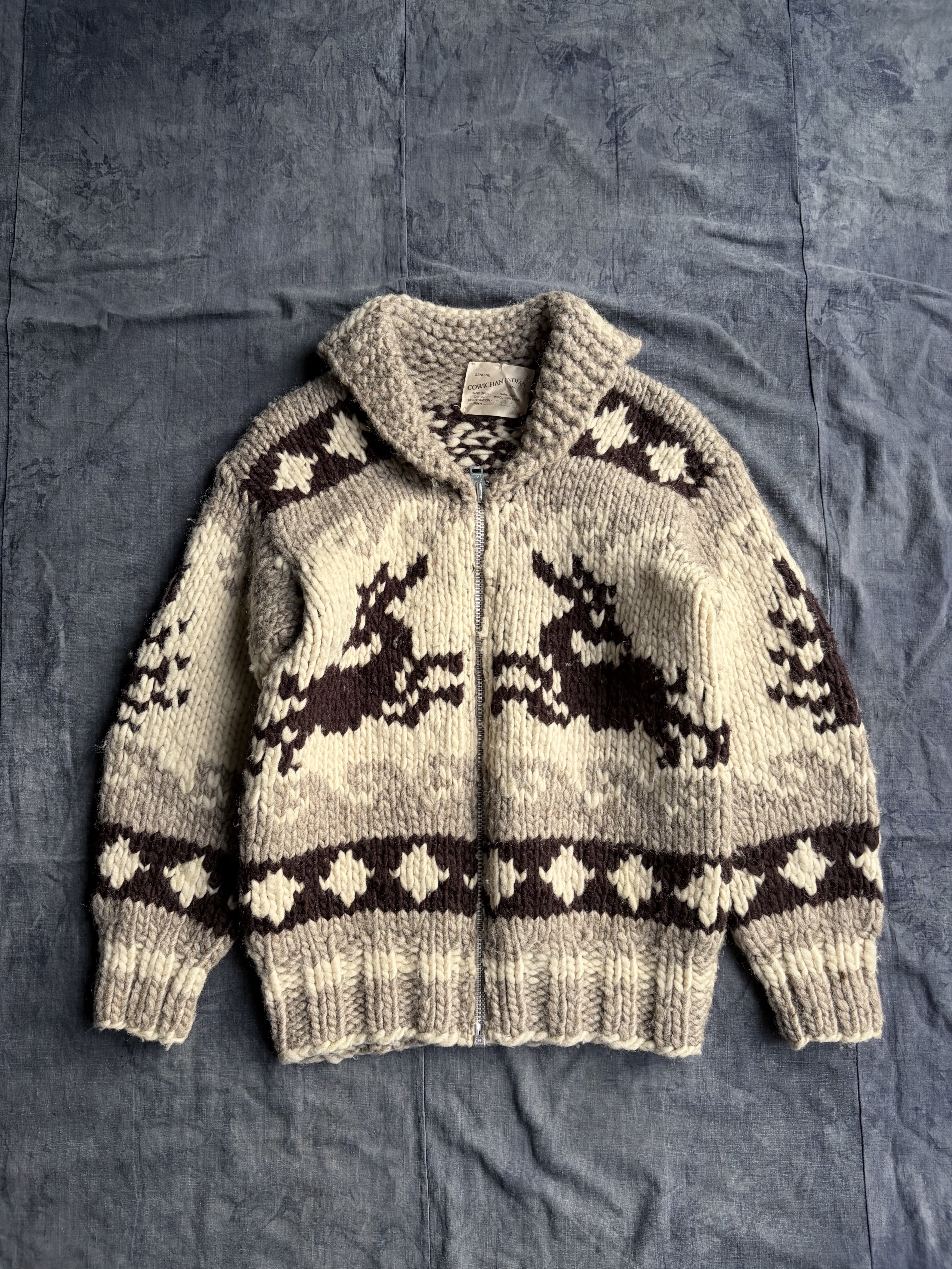 80s Vintage Cowichan Sweater / 加拿大民族編織 考津毛衣外套 麋鹿圖騰 灰