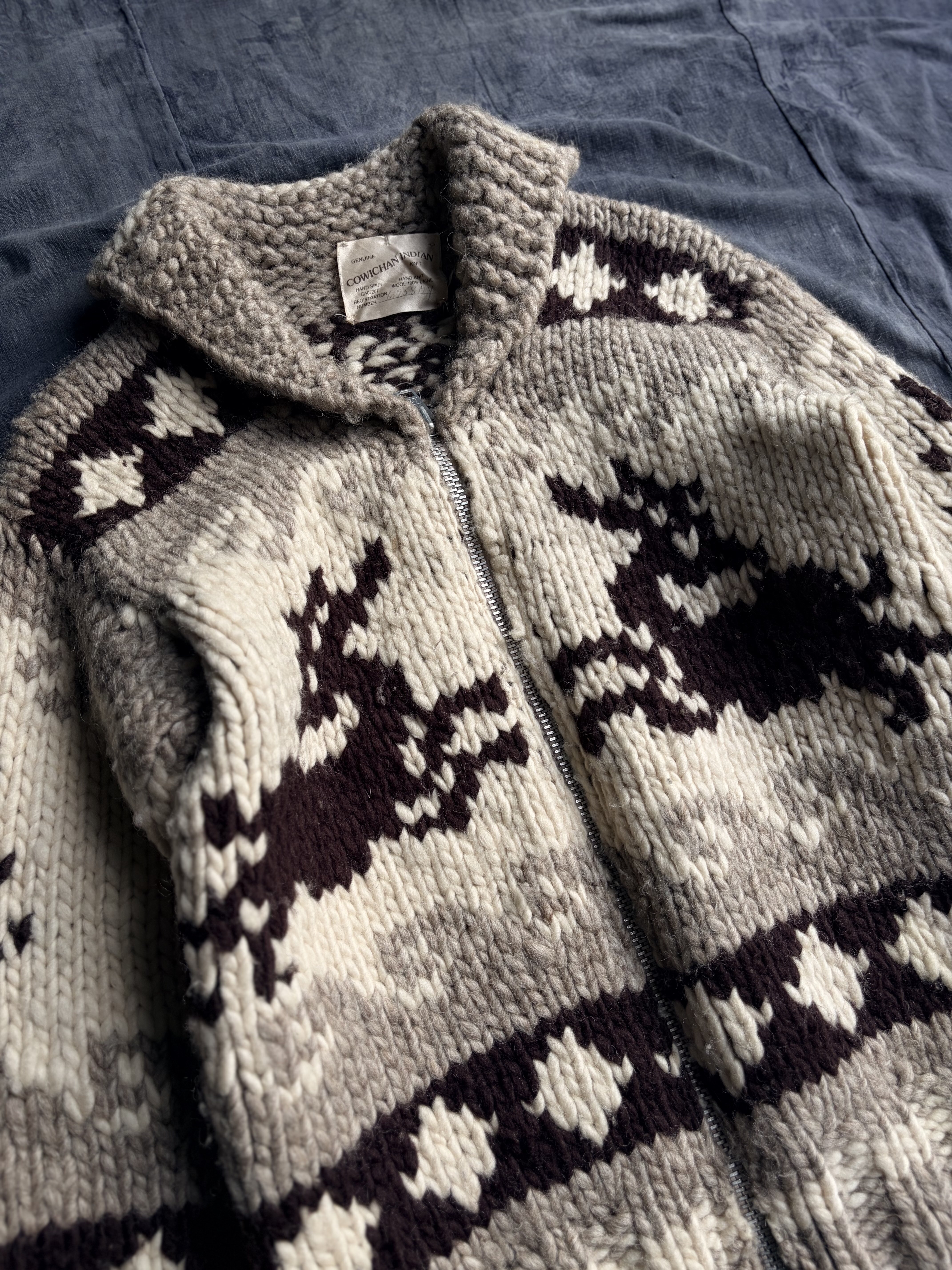 80s Vintage Cowichan Sweater / 加拿大民族編織 考津毛衣外套 麋鹿圖騰 灰