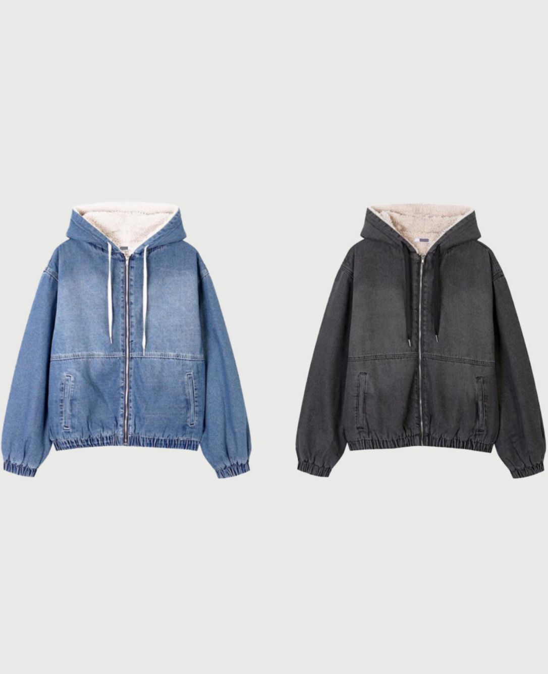 洗水連帽拉鍊牛仔褸(毛底) JK2778