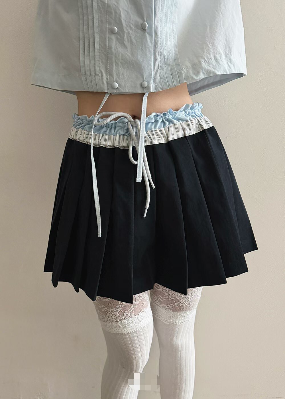 雙色綁帶百褶褲裙