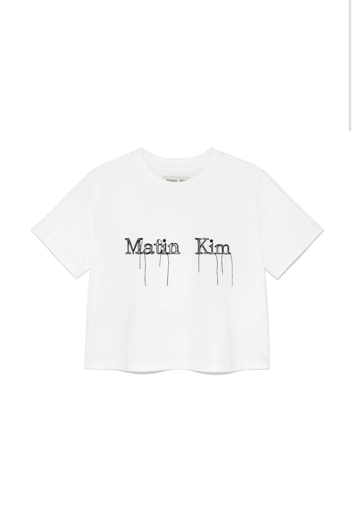 ［Matin Kim] 抽鬚造型LOGO短版上衣 白色