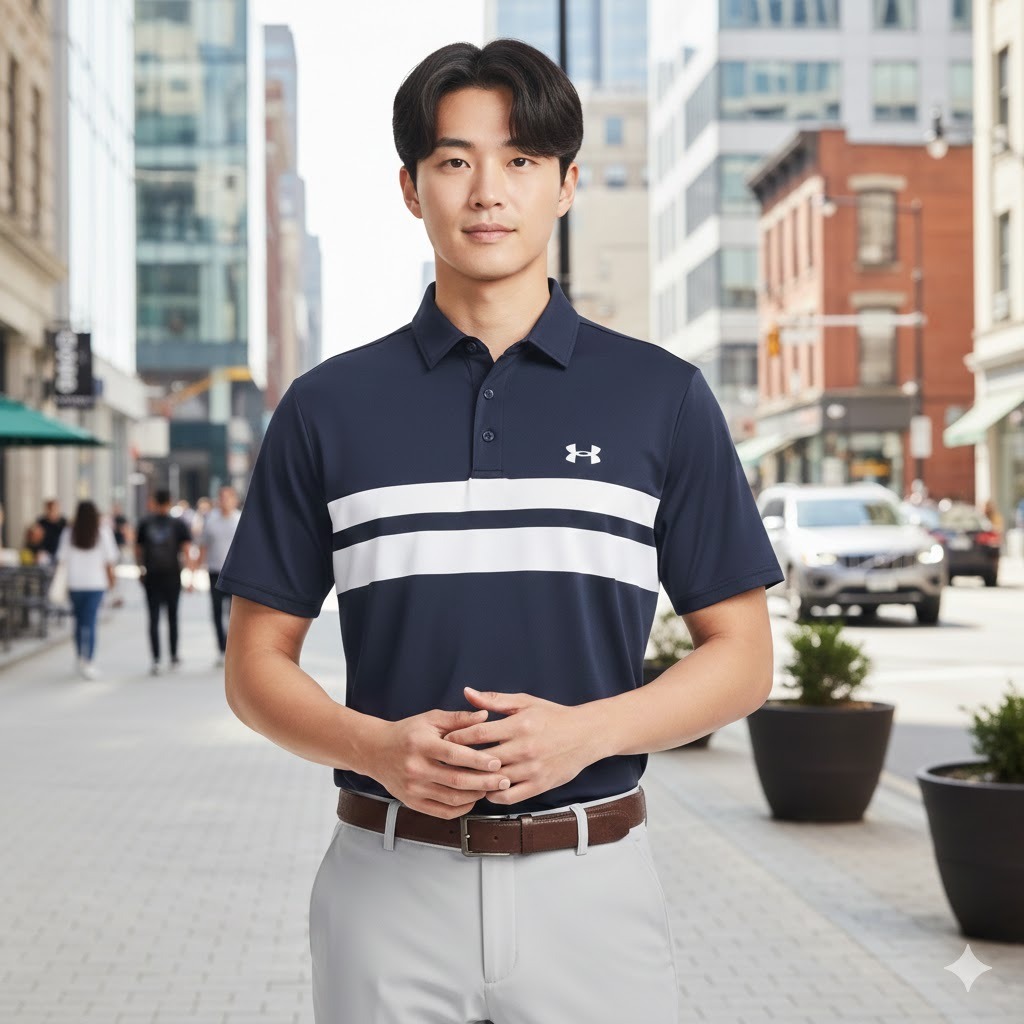 【預購】Q121605 UNDER ARMOUR 男裝午夜海軍藍色條紋 Polo 衫