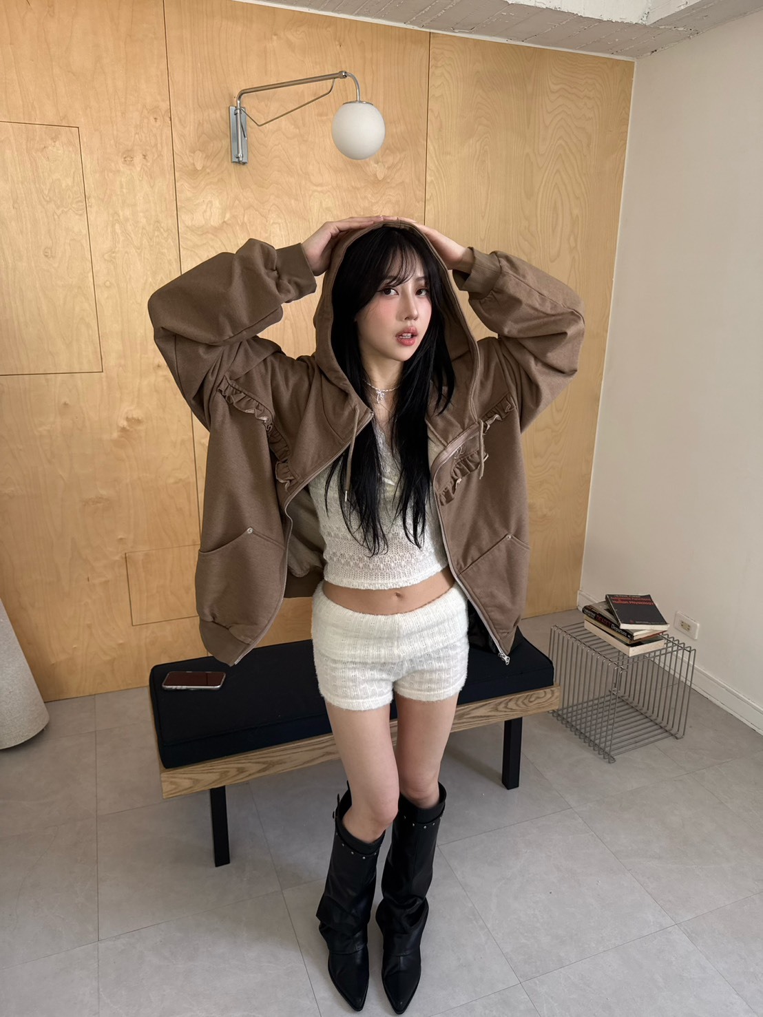 9.amez project   Weekend Fun hooded jacket水洗連帽外套(brown)
