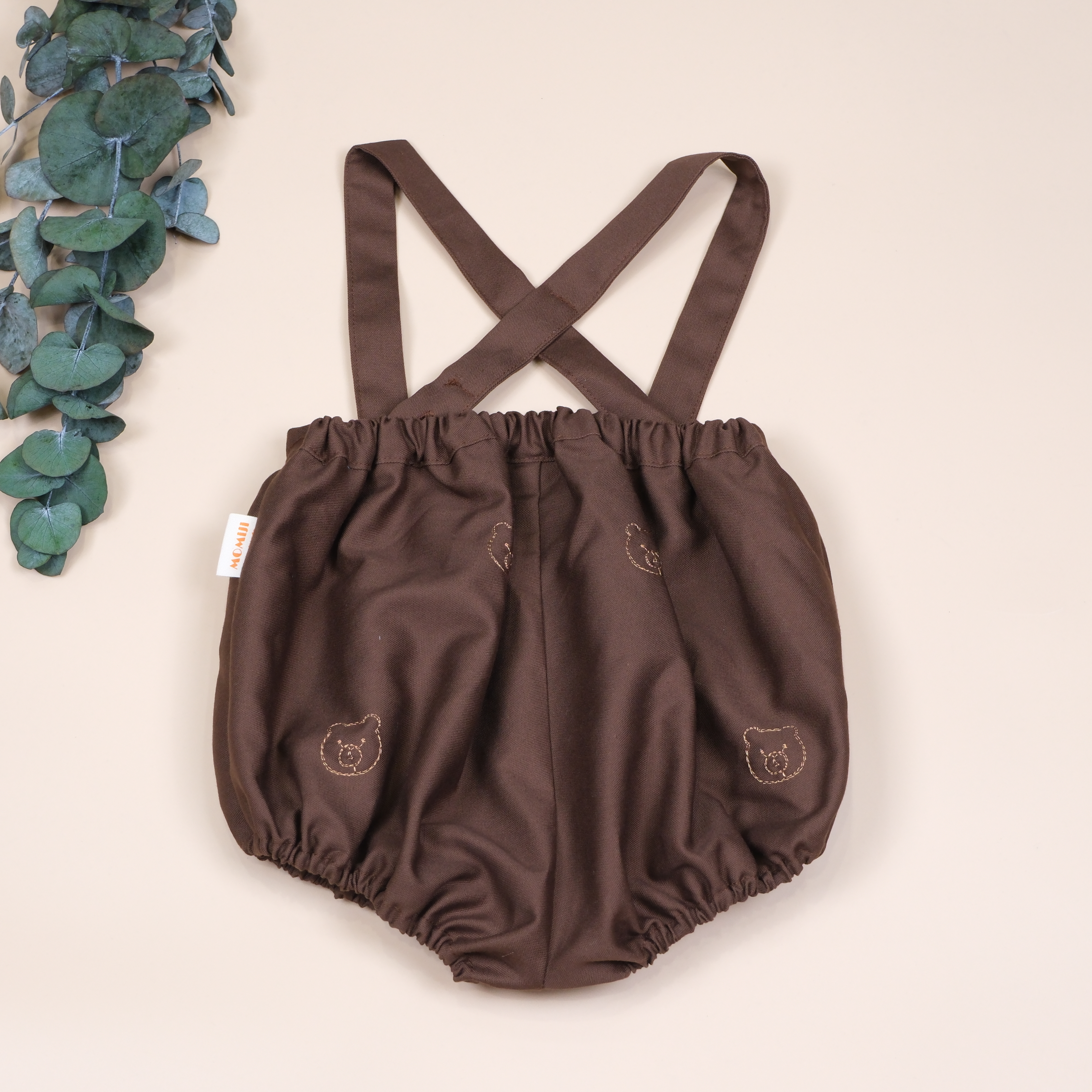 刺繡熊熊 ◈ 手作吊帶包屁衣 ◈ 可可棕