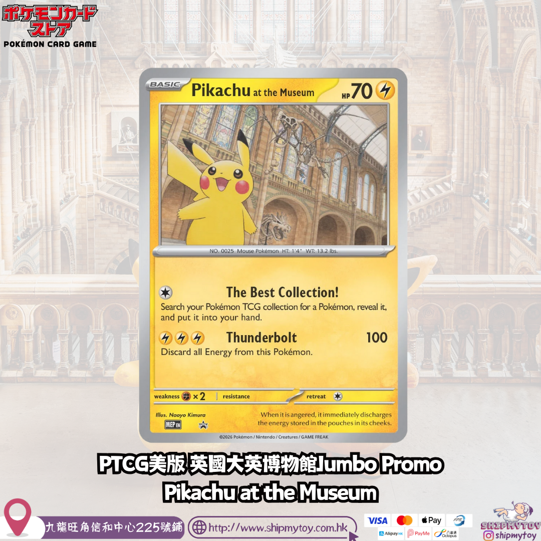 PTCG 美版 英國倫敦自然歷史博物館Jumbo Promo Pikachu at the Museum
