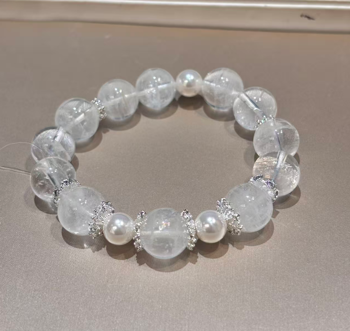 JY01750629-XZB 奶白晶雪蓮花手串 (Q40)