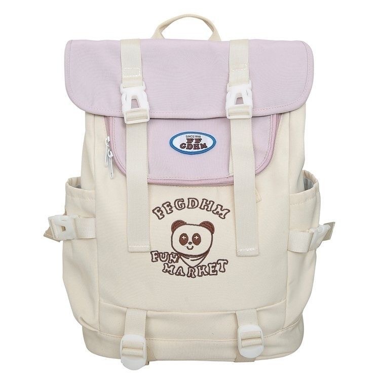 高中生 熊猫百搭大容量 双肩包 米白色