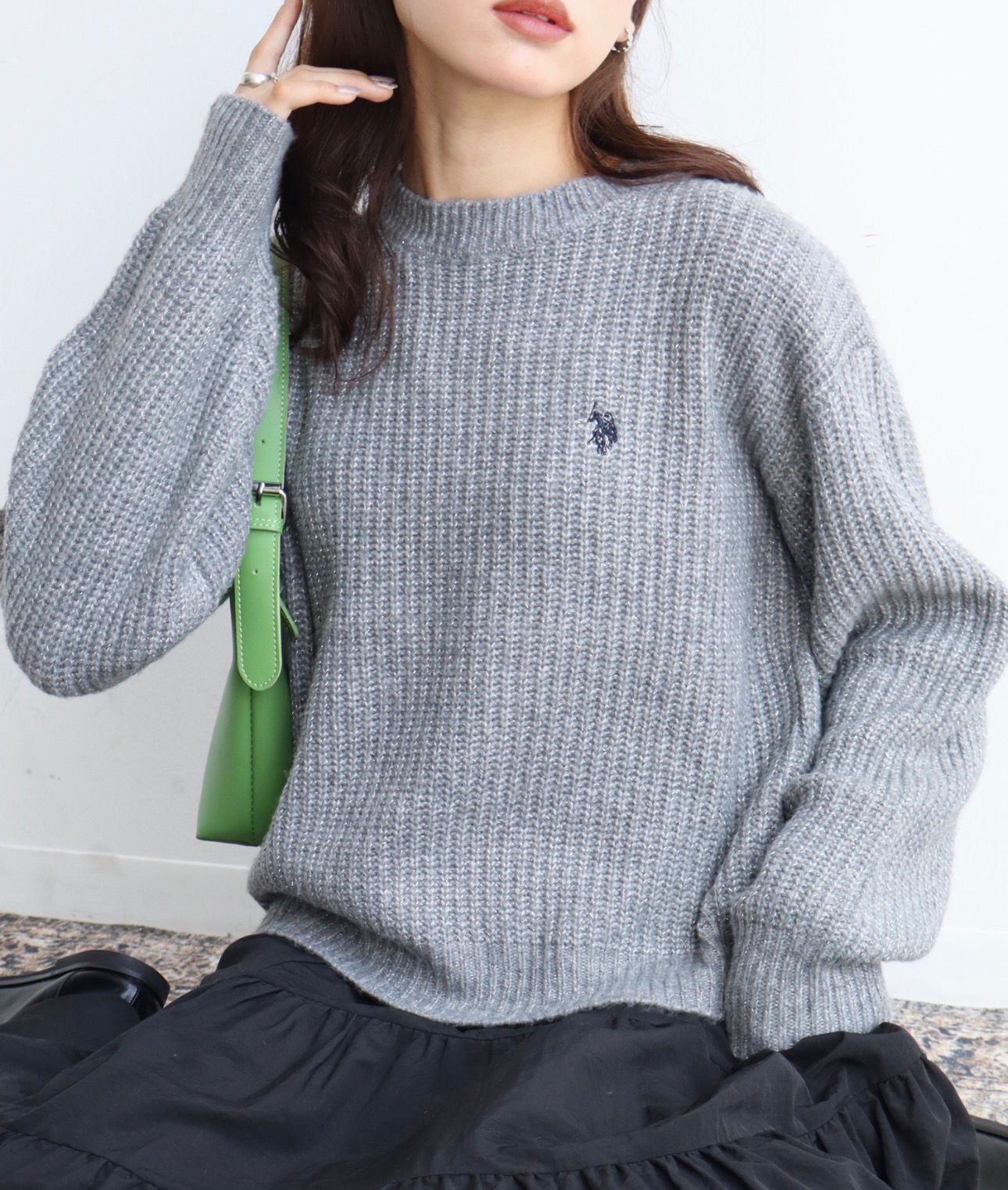 【預購】JN013107 U.S. POLO ASSN. 亮絲圓領針織毛衣