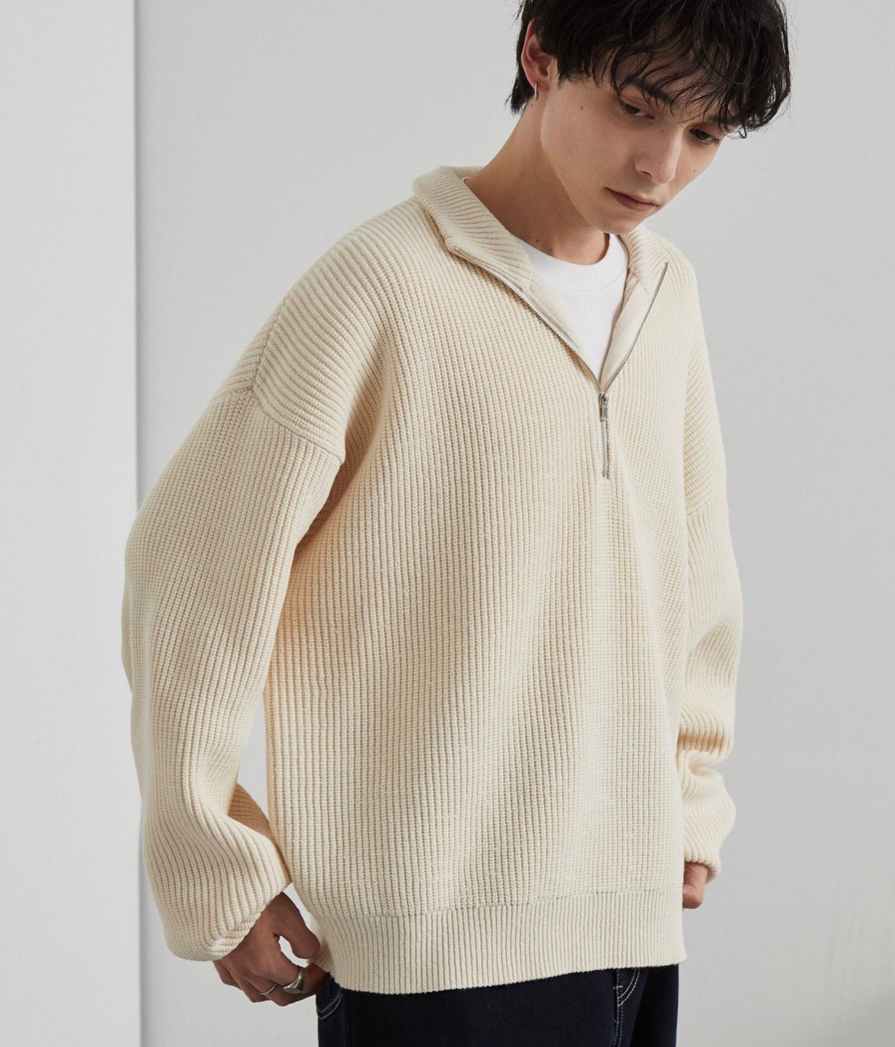 【預購】JN013108 MONO-MART 寬鬆感半拉鍊針織上衣