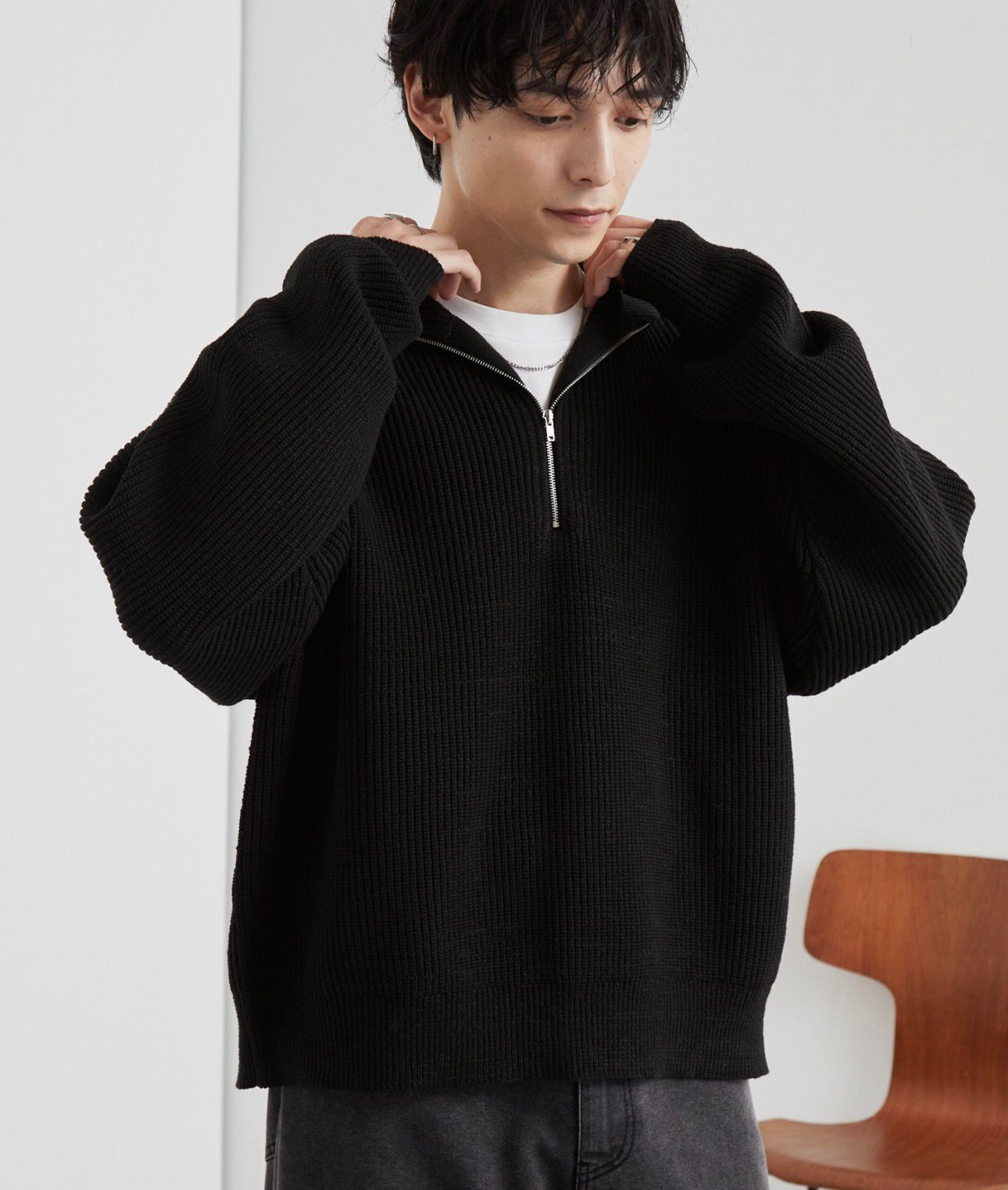 【預購】JN013108 MONO-MART 寬鬆感半拉鍊針織上衣