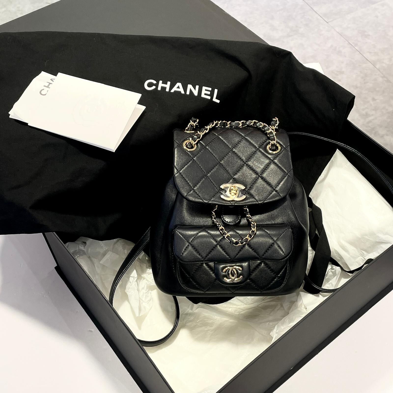 全新CHANEL BACK PACK DUMA SMALL AS2908 黑色羊皮淡金,晶片款 #BRAND NEW #香榭站正品