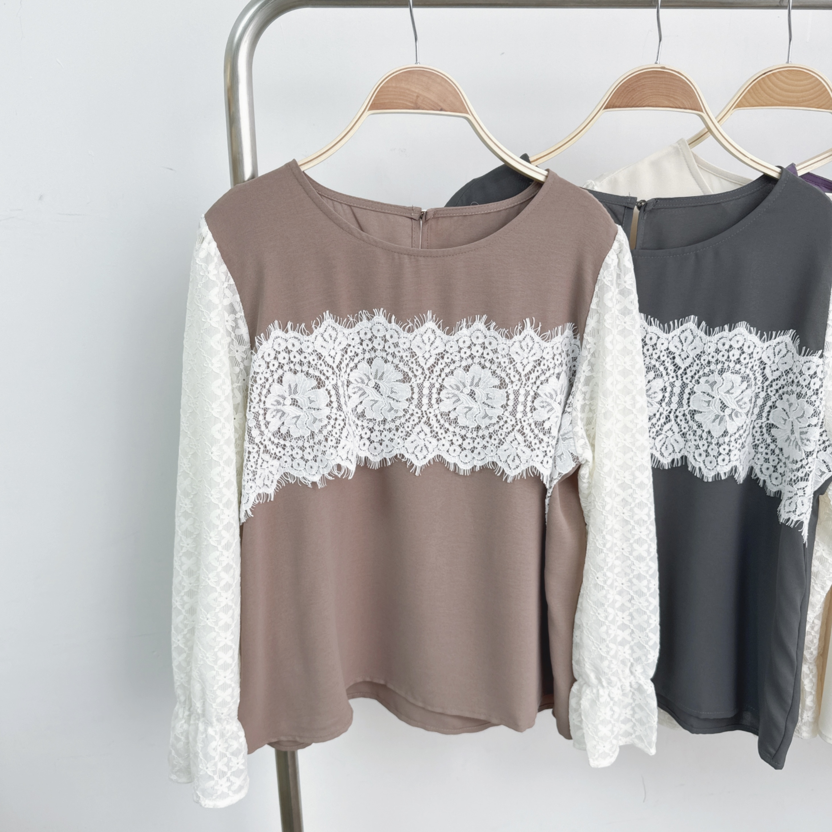 喱士間拼喱橡筋束袖滑梭織TOP (C1-C8)