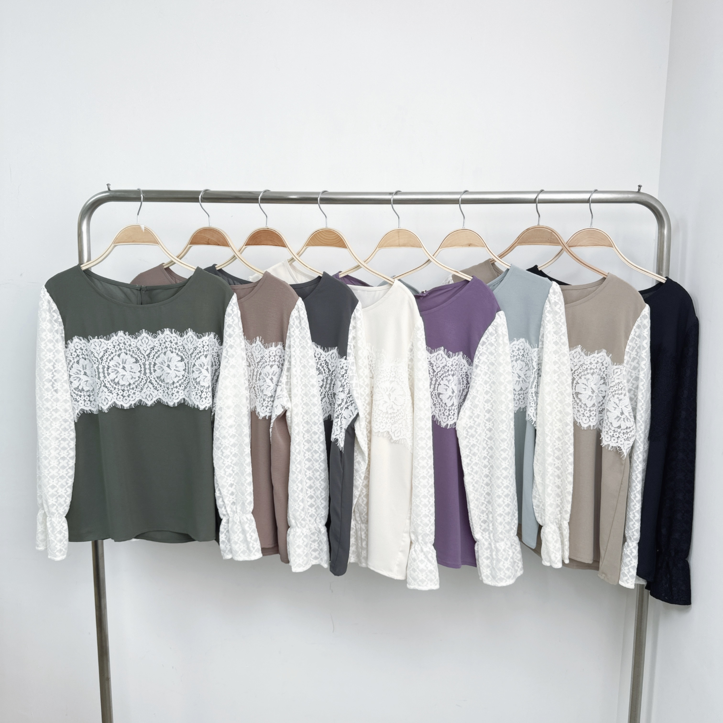 喱士間拼喱橡筋束袖滑梭織TOP (C1-C8)