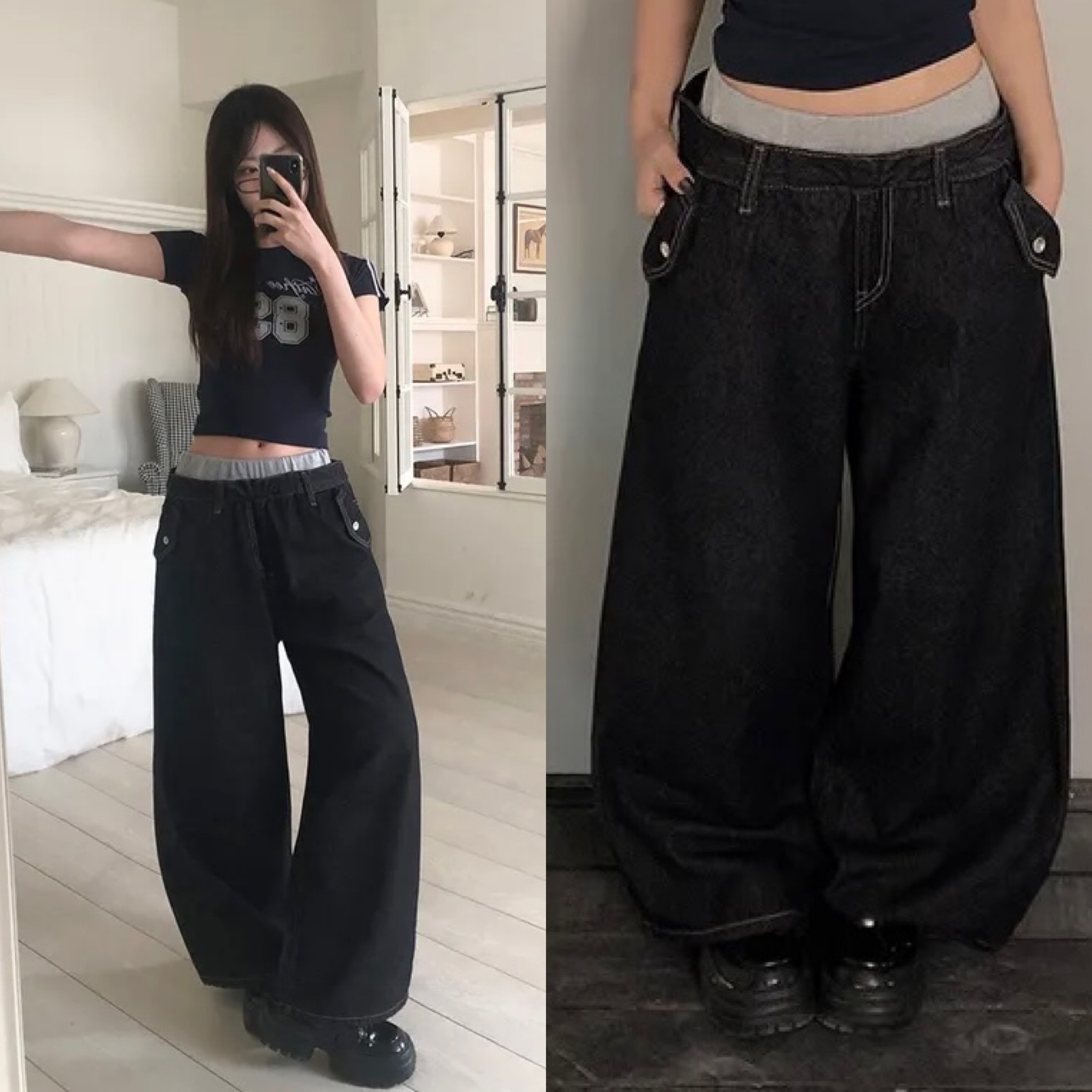 【18/2完額外95折優惠！首批優惠價預訂】韓國雙褲頭闊腳牛仔褲