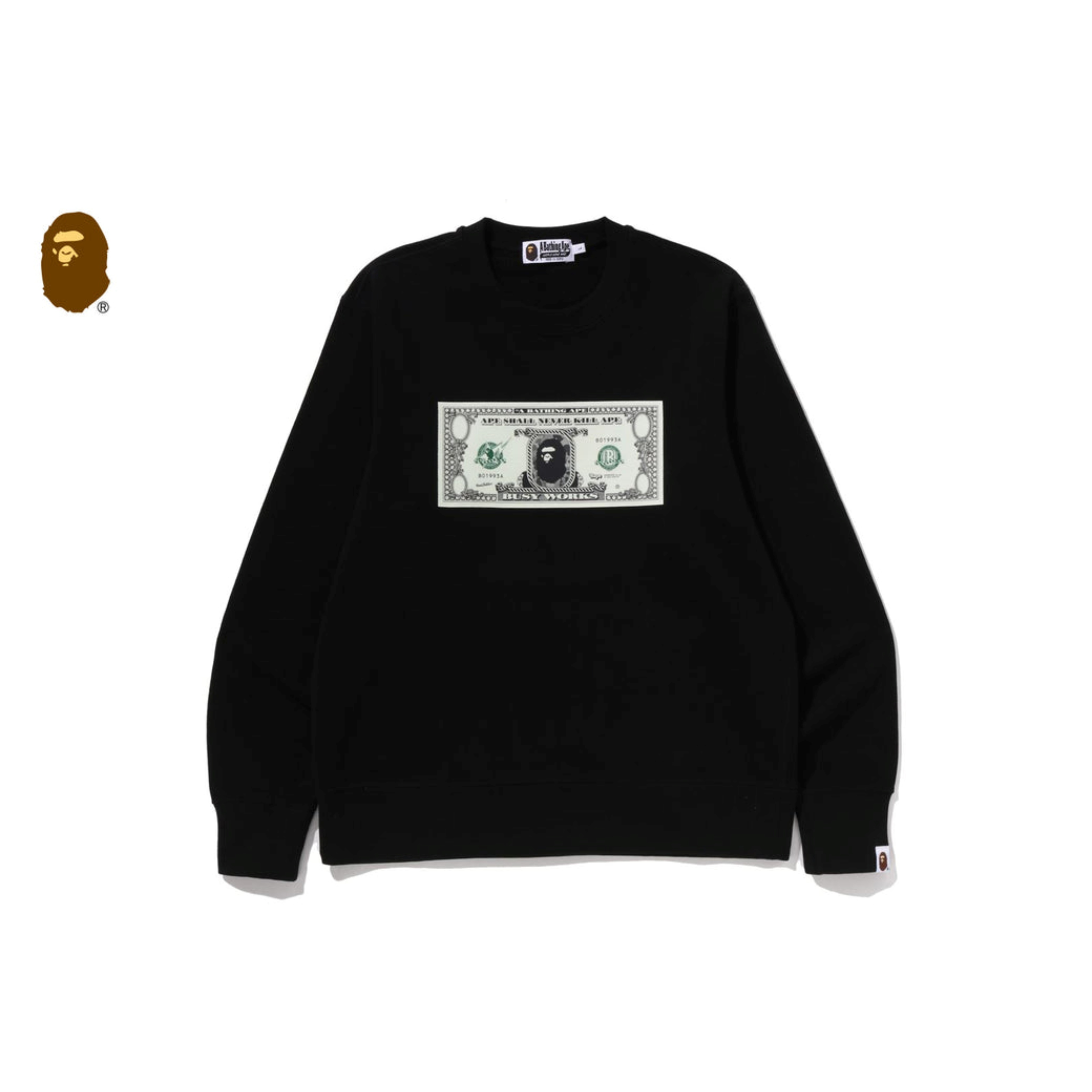 2026SS A BATHING APE BAPE BANKNOTE RELAXED FIT CREWNECK SWEATSHIRT 美金 鈔票 長袖 大學T 現貨 1M30113309