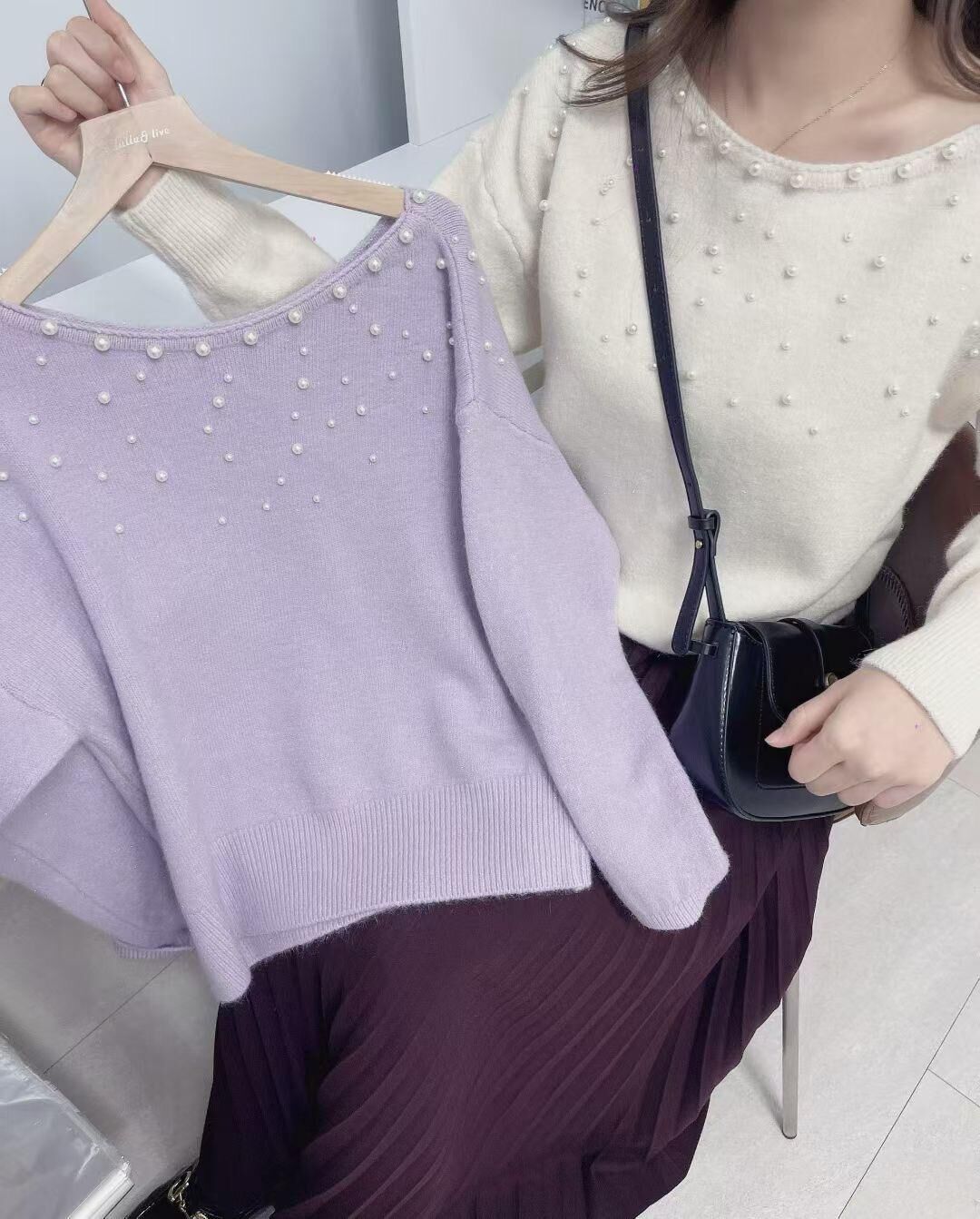 H805 珍珠裝飾針織上衣