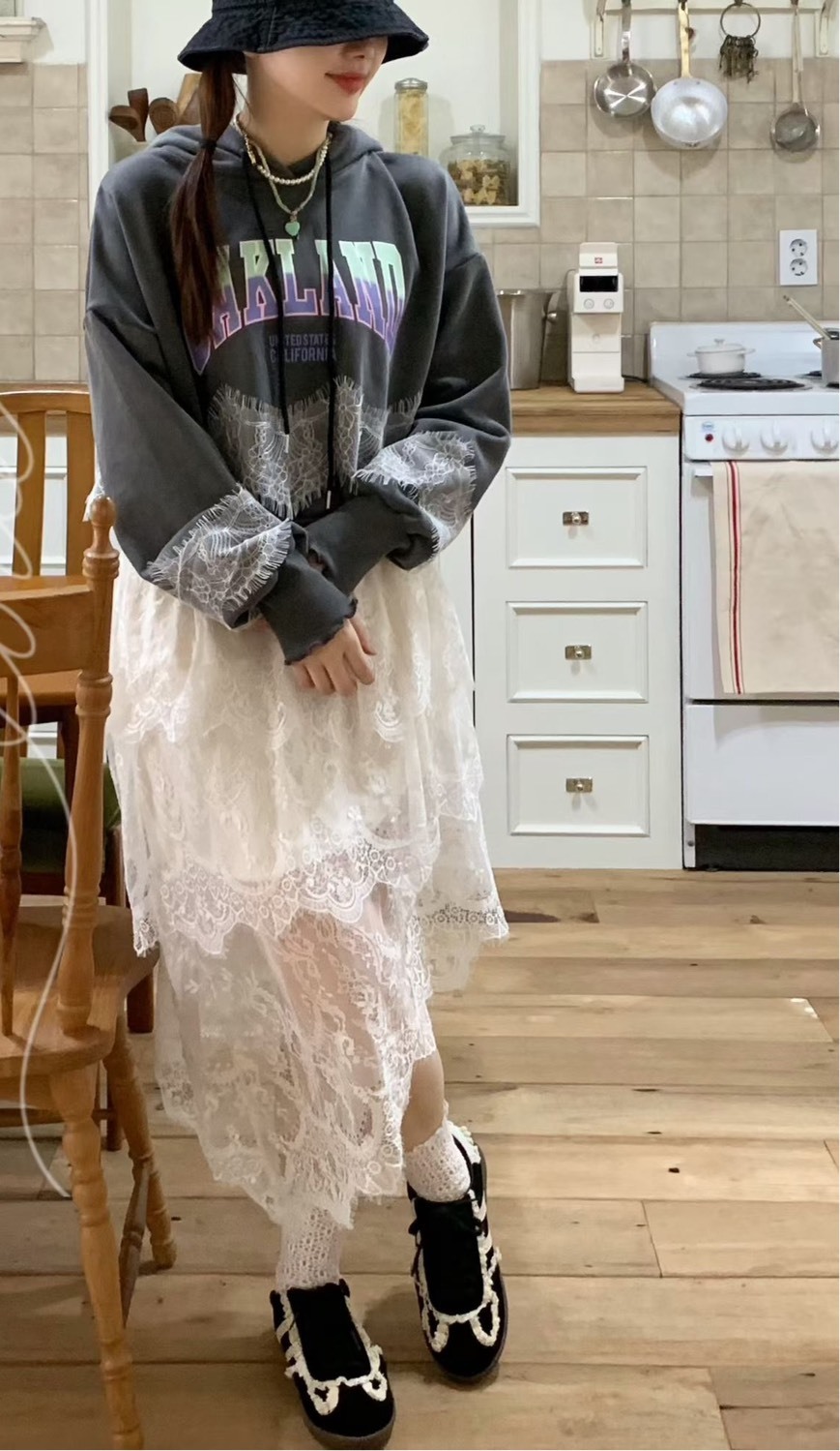 斜擺華麗蕾絲裙