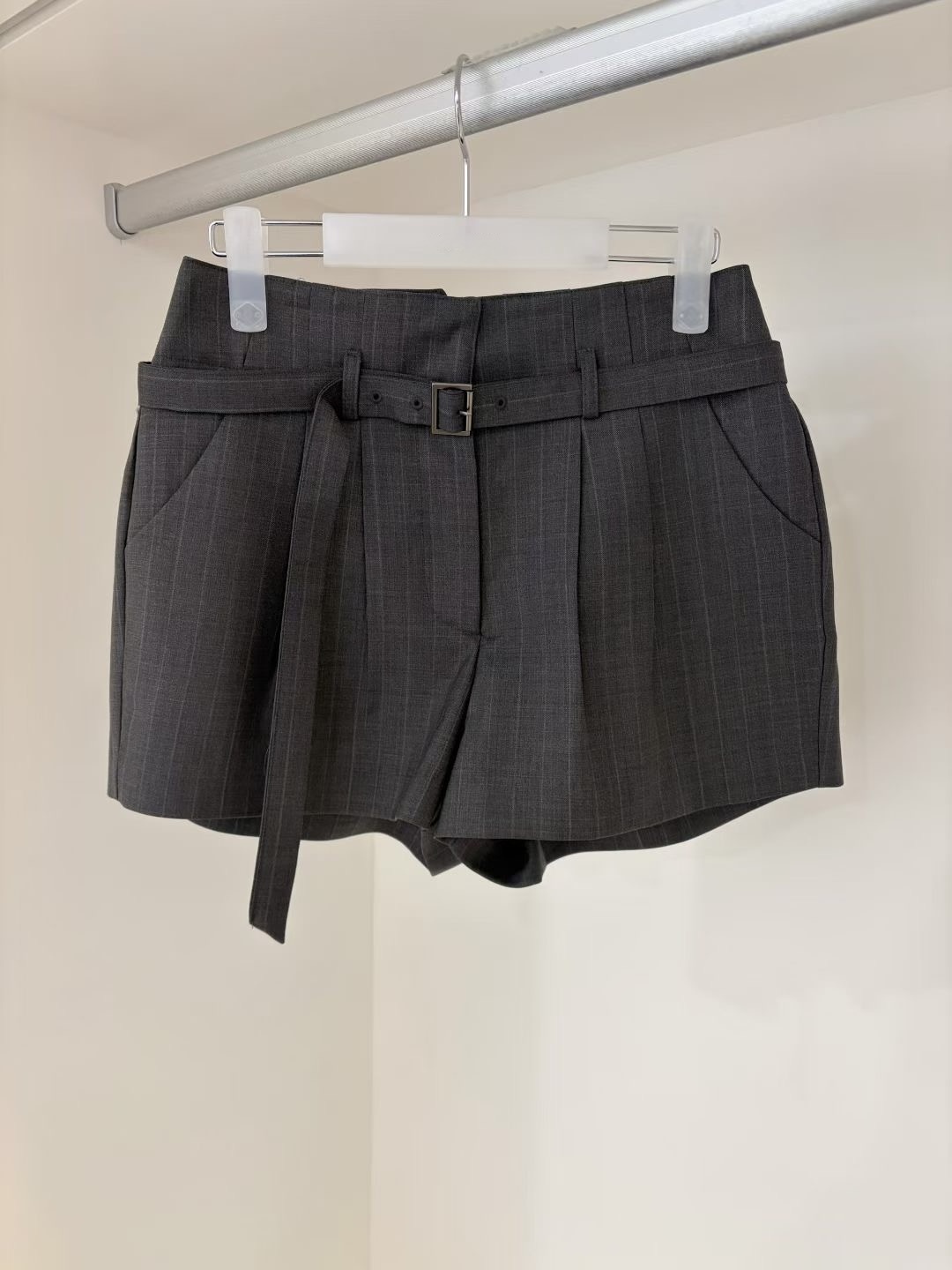 Striped belted shorts