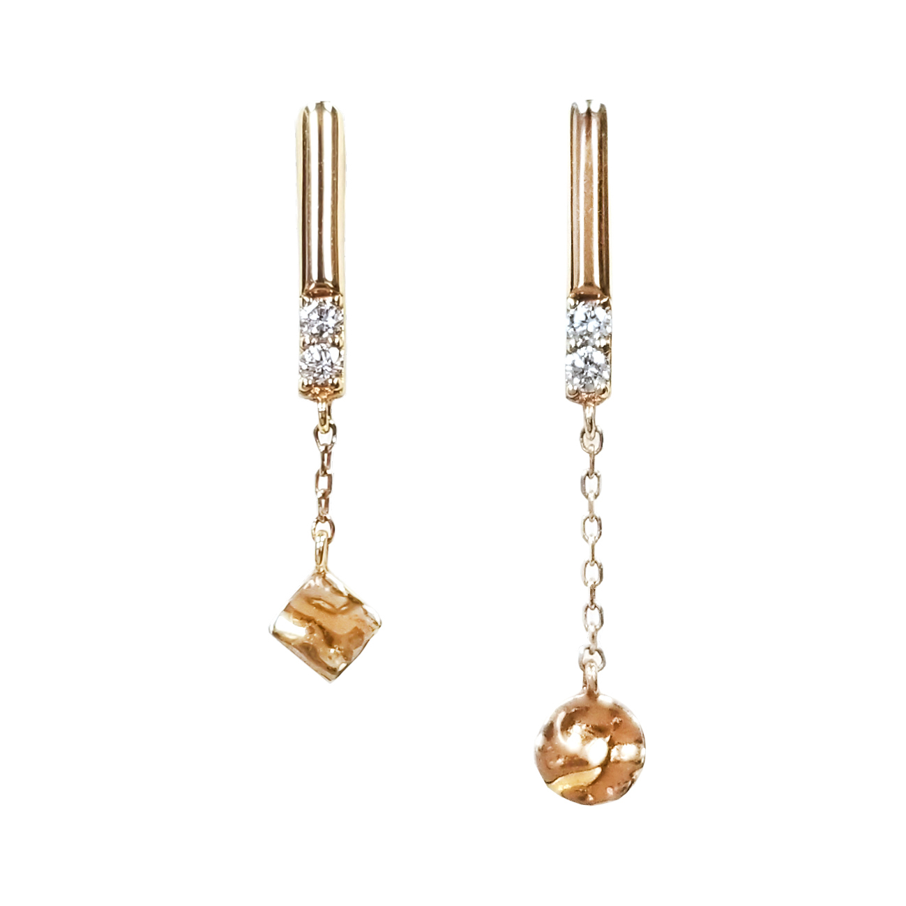 韓國18K玫瑰金天然鑽石玫瑰耳環