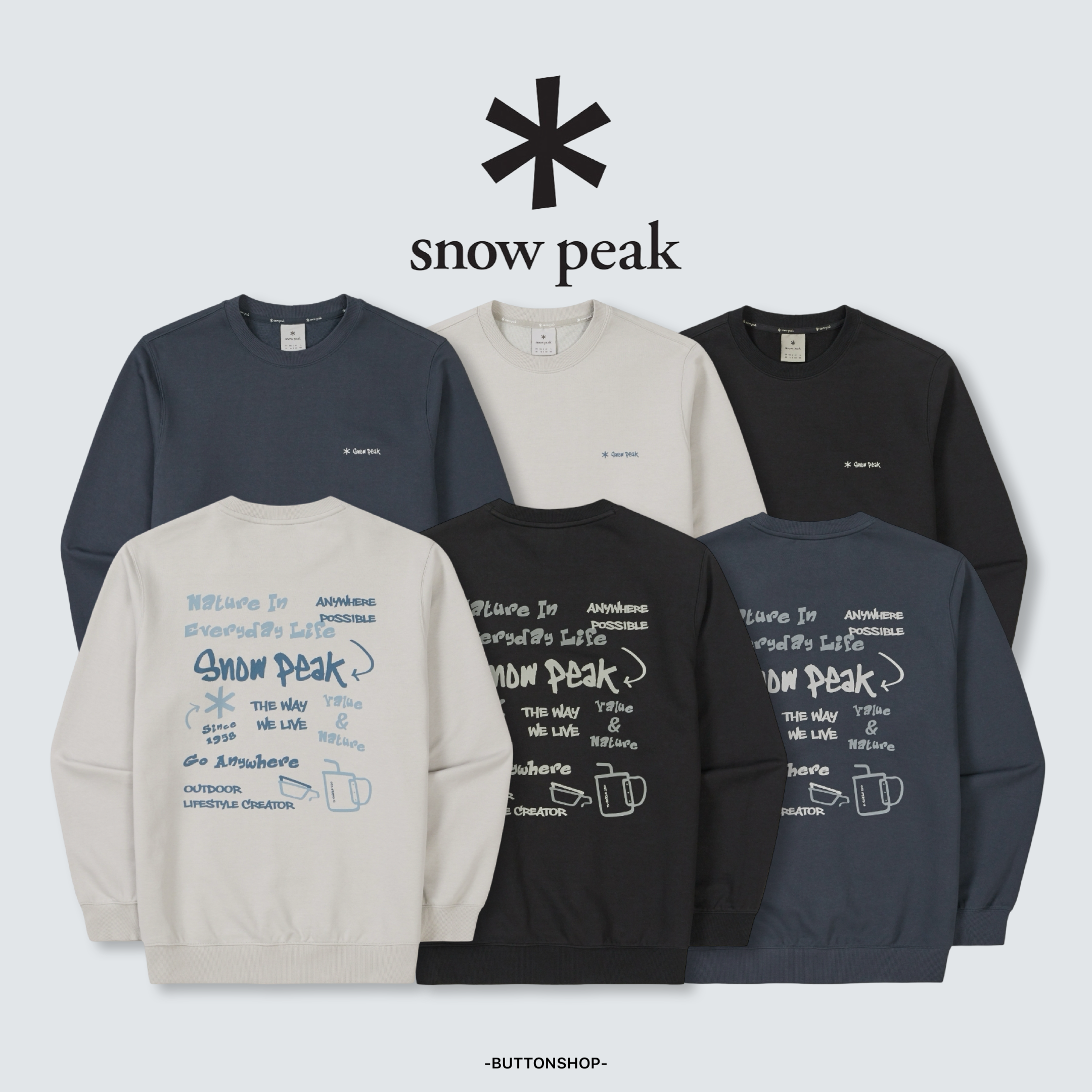 【SnowPeak 雪峰春季新品限時開團🔥 2/6 晚上12:00準時收單～】snow peak Doodle Graphic Sweatshirt 塗鴉字體 大學tee S26SMFHT52