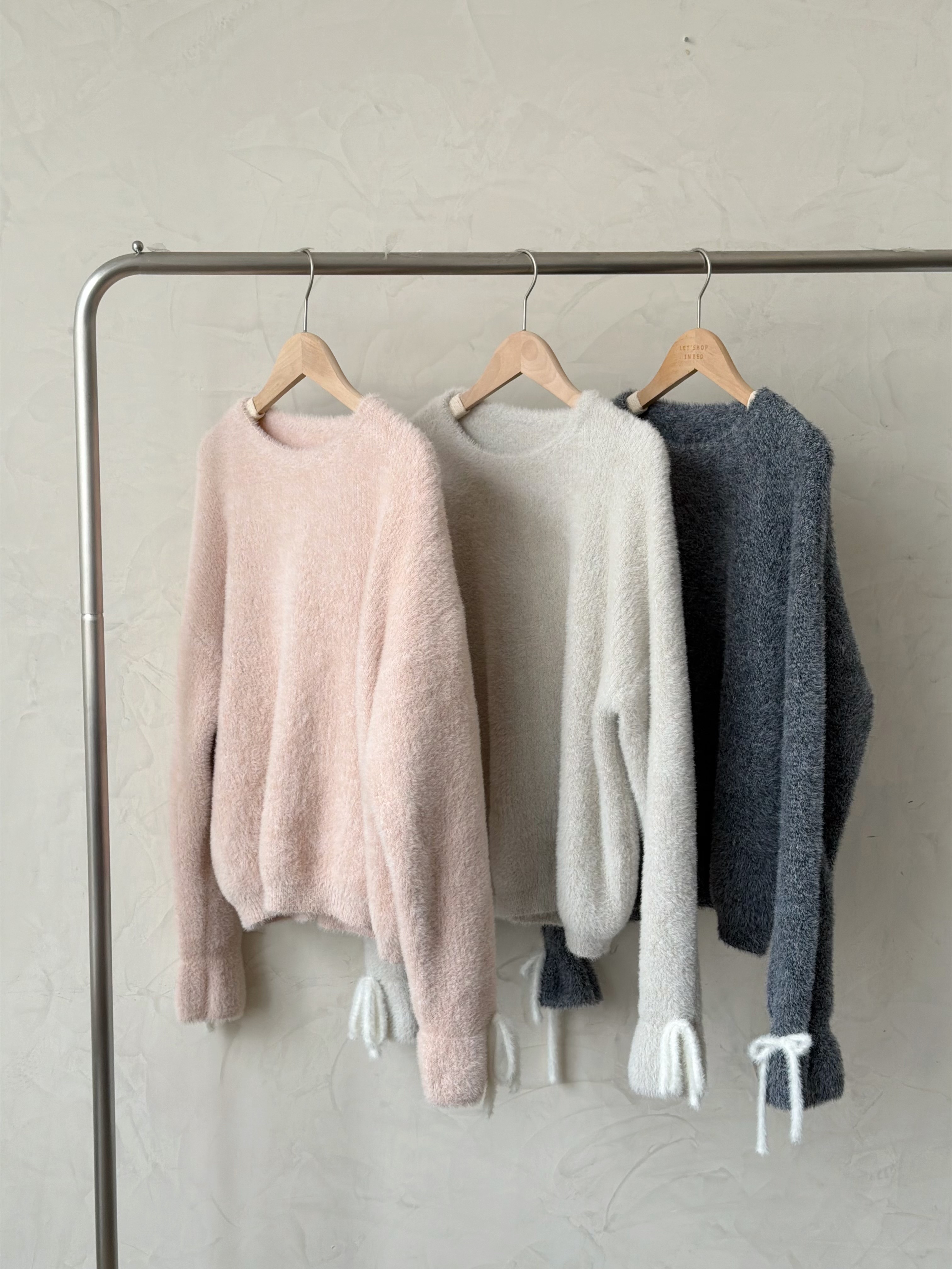 LSIBMADE47 親膚300%蝴蝶結手袖軟糯冷衫-3色