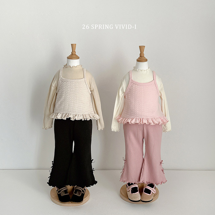 正韓春vividi 三色蝴蝶結拼接喇叭褲