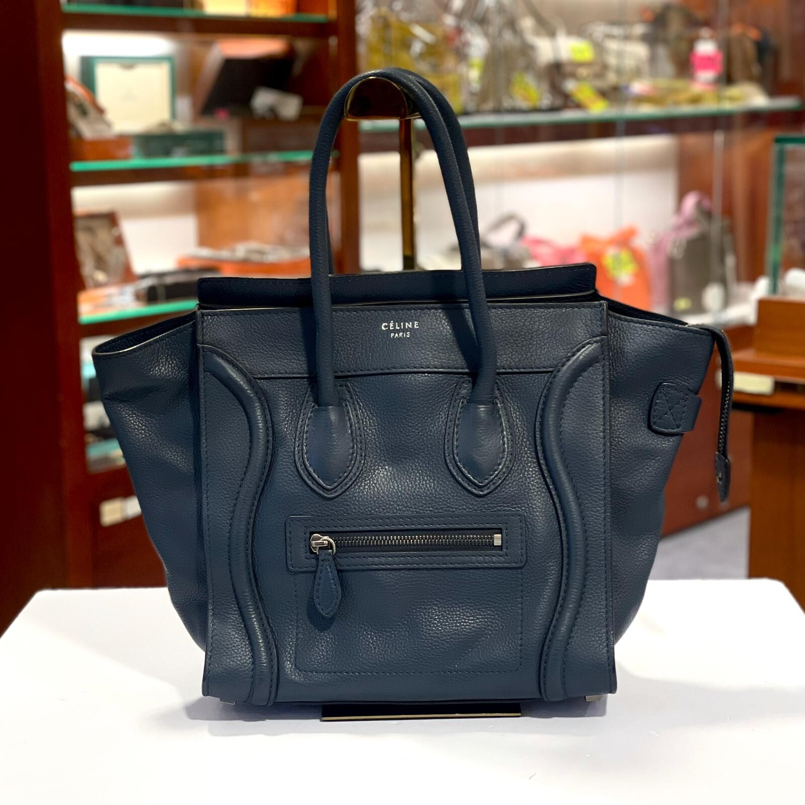 95%NEW二手CELINE笑面袋 LUGGAGE 深藍色小牛皮經典款 #香榭站正品