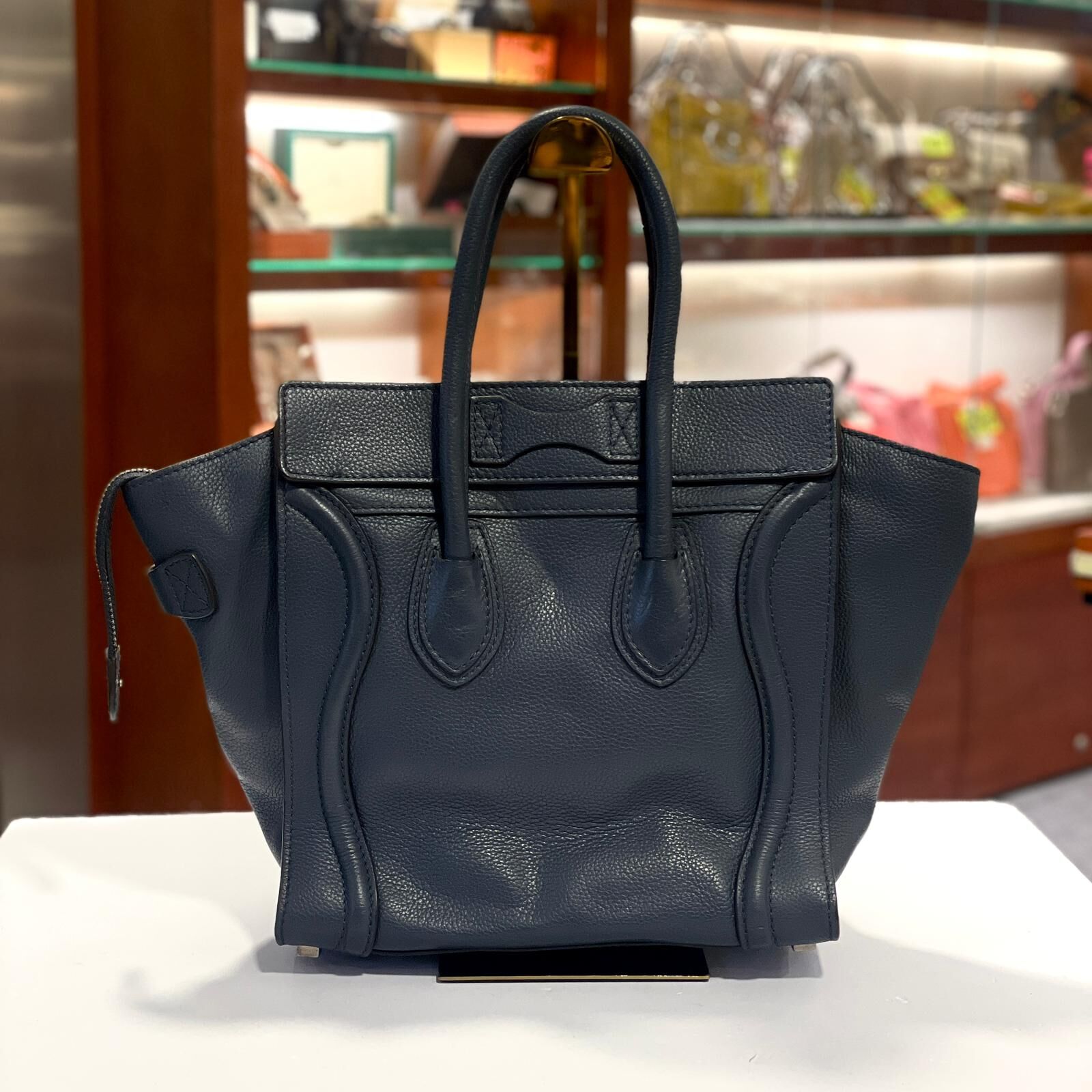 95%NEW二手CELINE笑面袋 LUGGAGE 深藍色小牛皮經典款 #香榭站正品