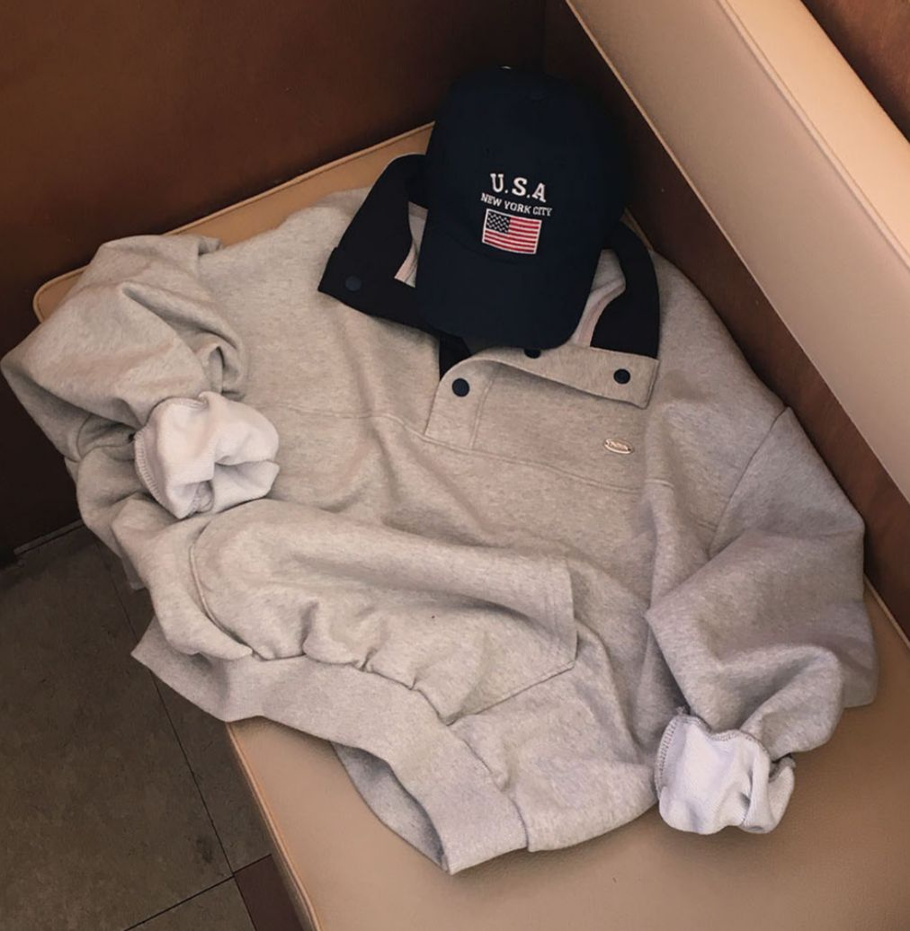 啪鈕拼色領衛衣(灰色)