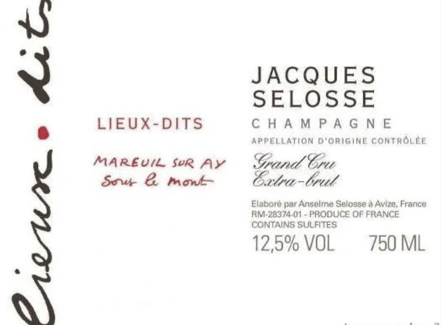 Jacques Selosse Lieux dits Sous le Mont Mareuil Sur Ay Grand Cru Extra Brut