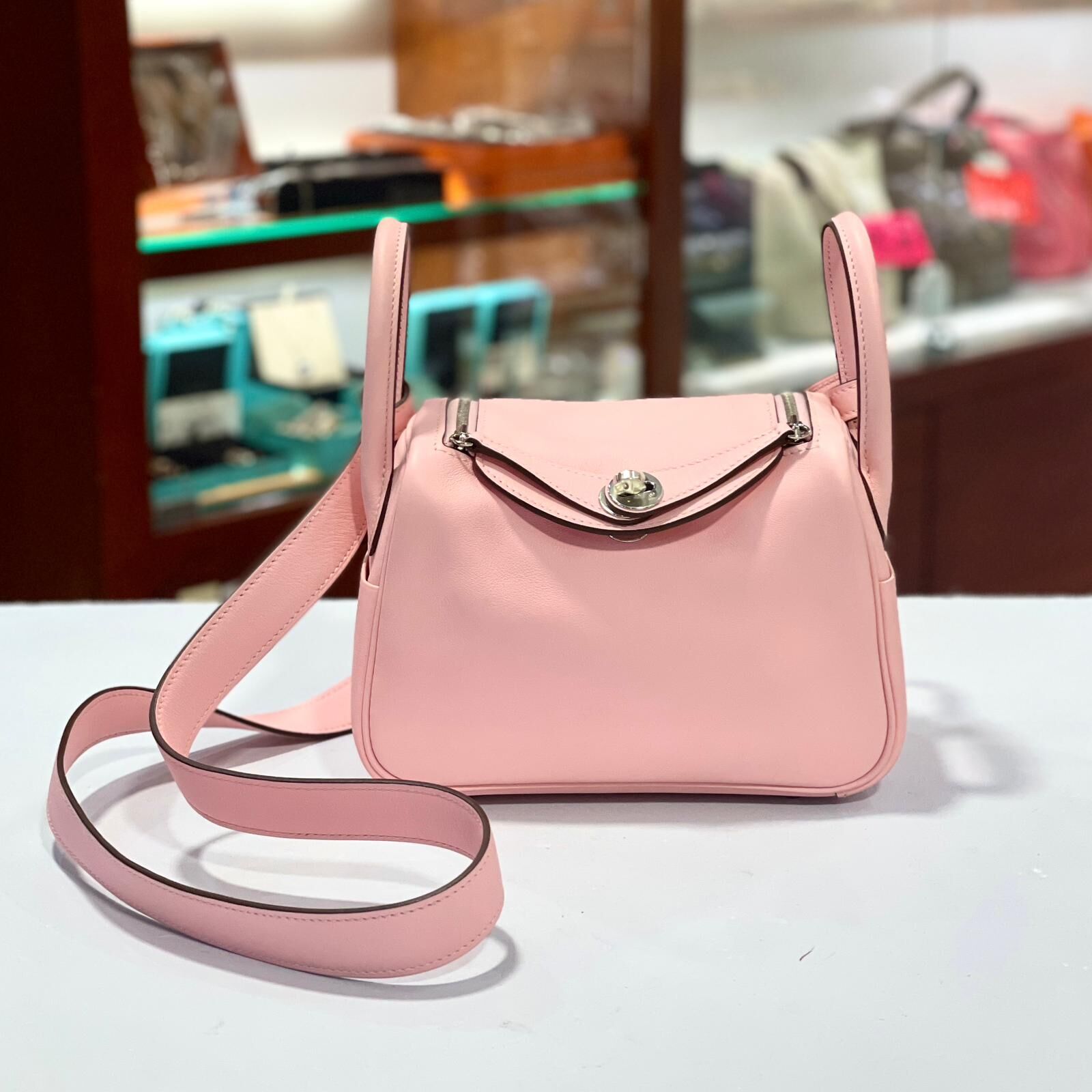 本週出位價👍Display~未使用品❣️MINI LINDY Z刻 3Q/ROSE SAKURA SWIFT PHW 櫻花粉銀扣 #愛馬仕 #BRAND NEW #香榭站正品