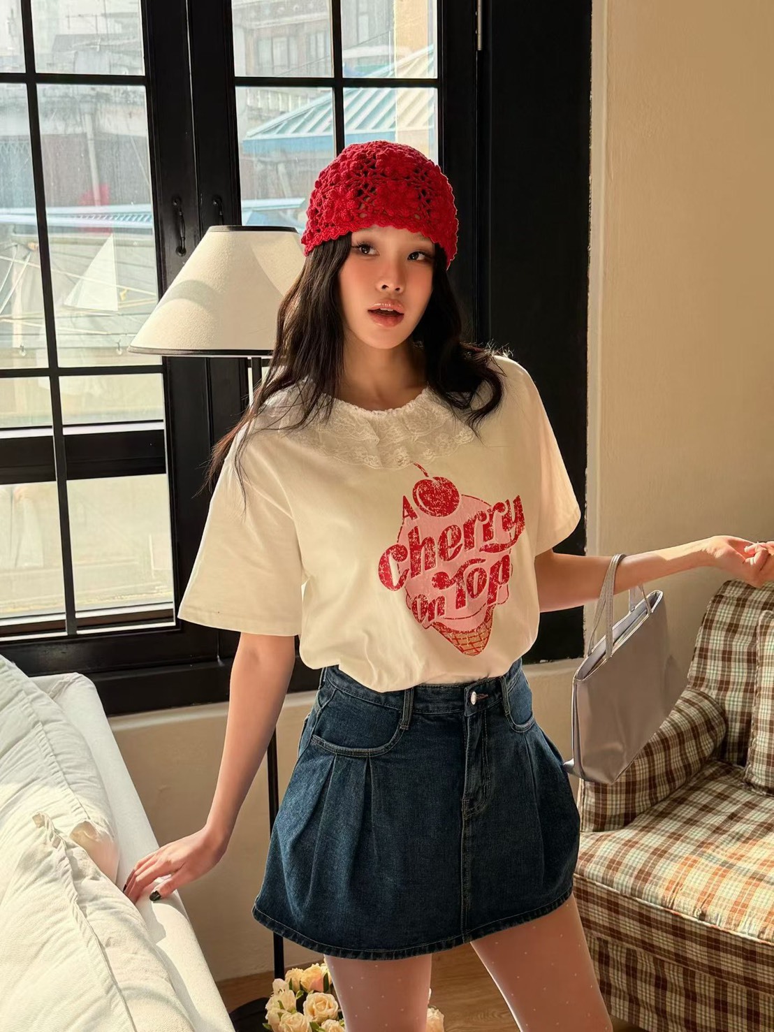 深藍內安全褲牛仔短褲裙