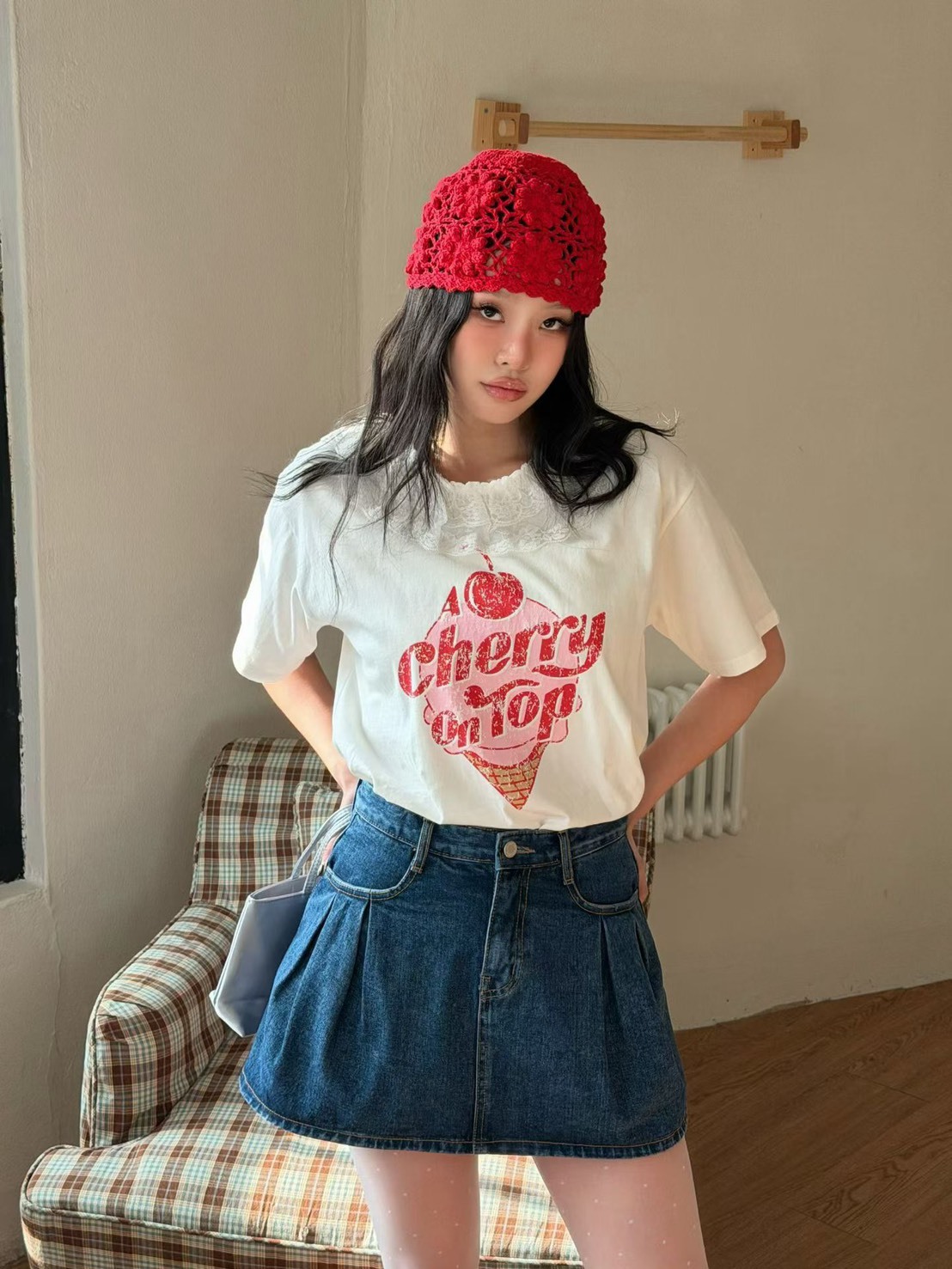 深藍內安全褲牛仔短褲裙