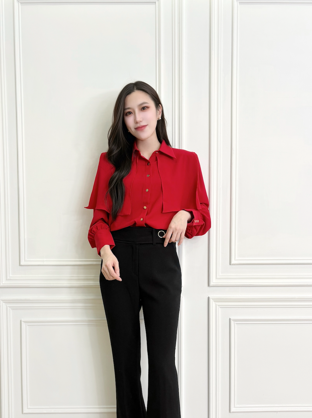 翻領裁片紅襯衫