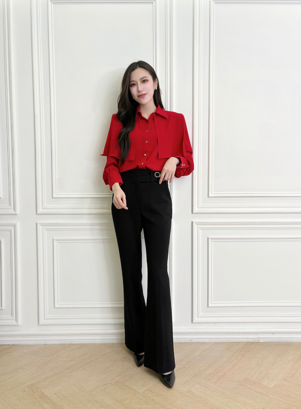 翻領裁片紅襯衫