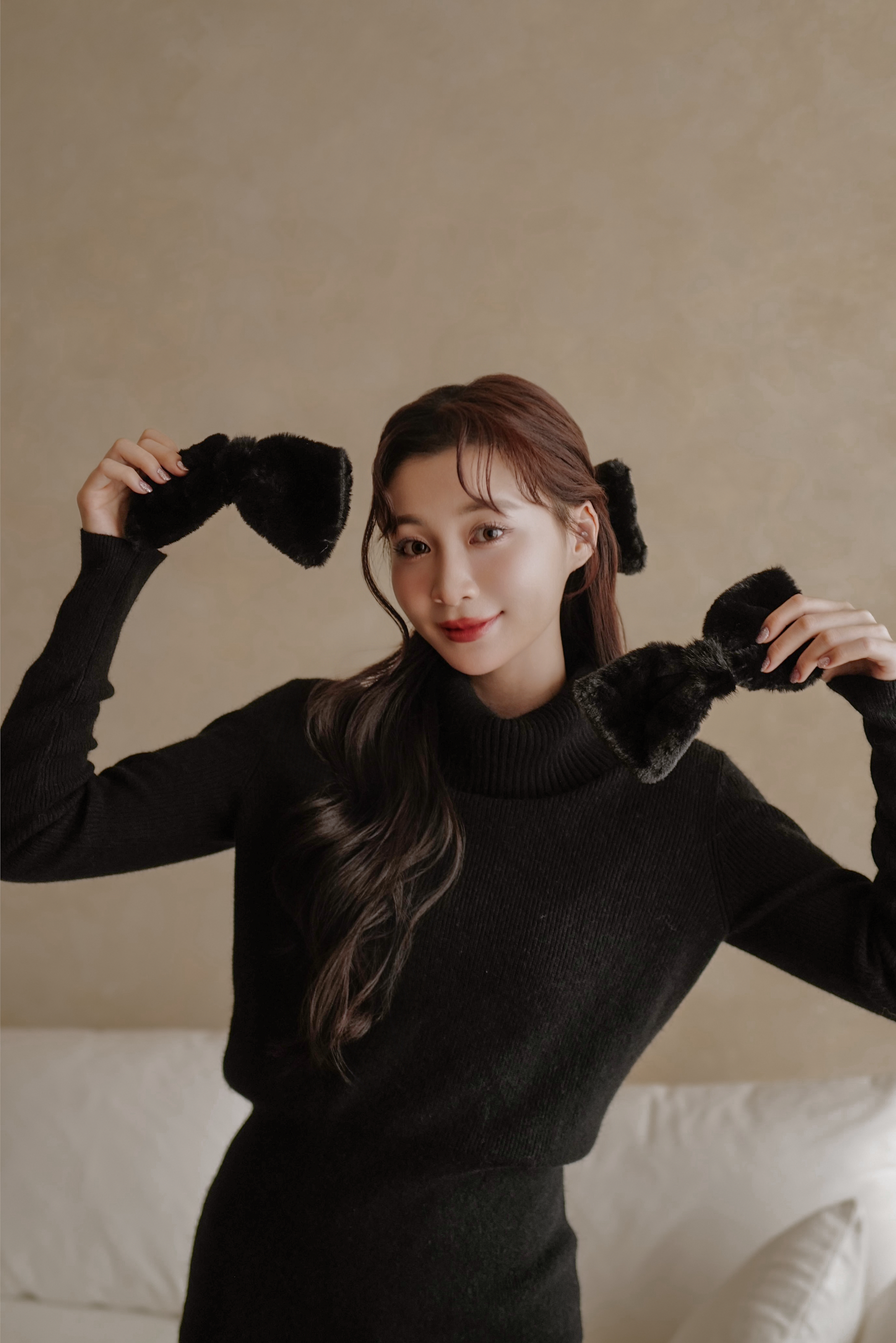 兔毛混紡收腰連身洋裝