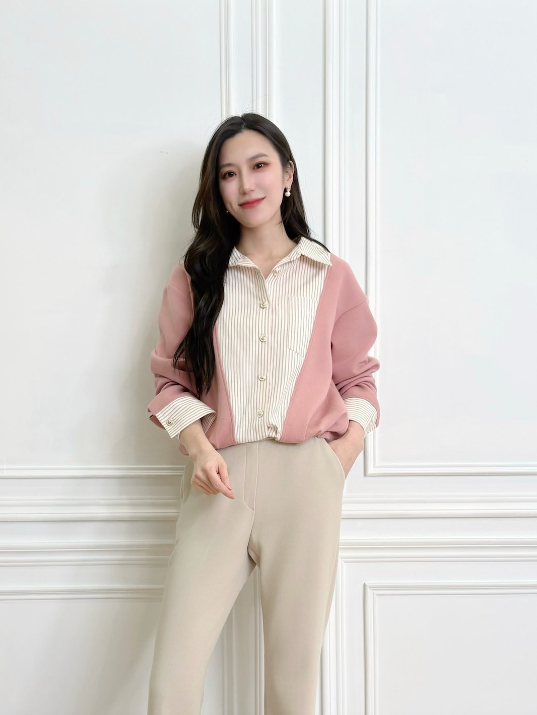 拼色條紋襯衫上衣