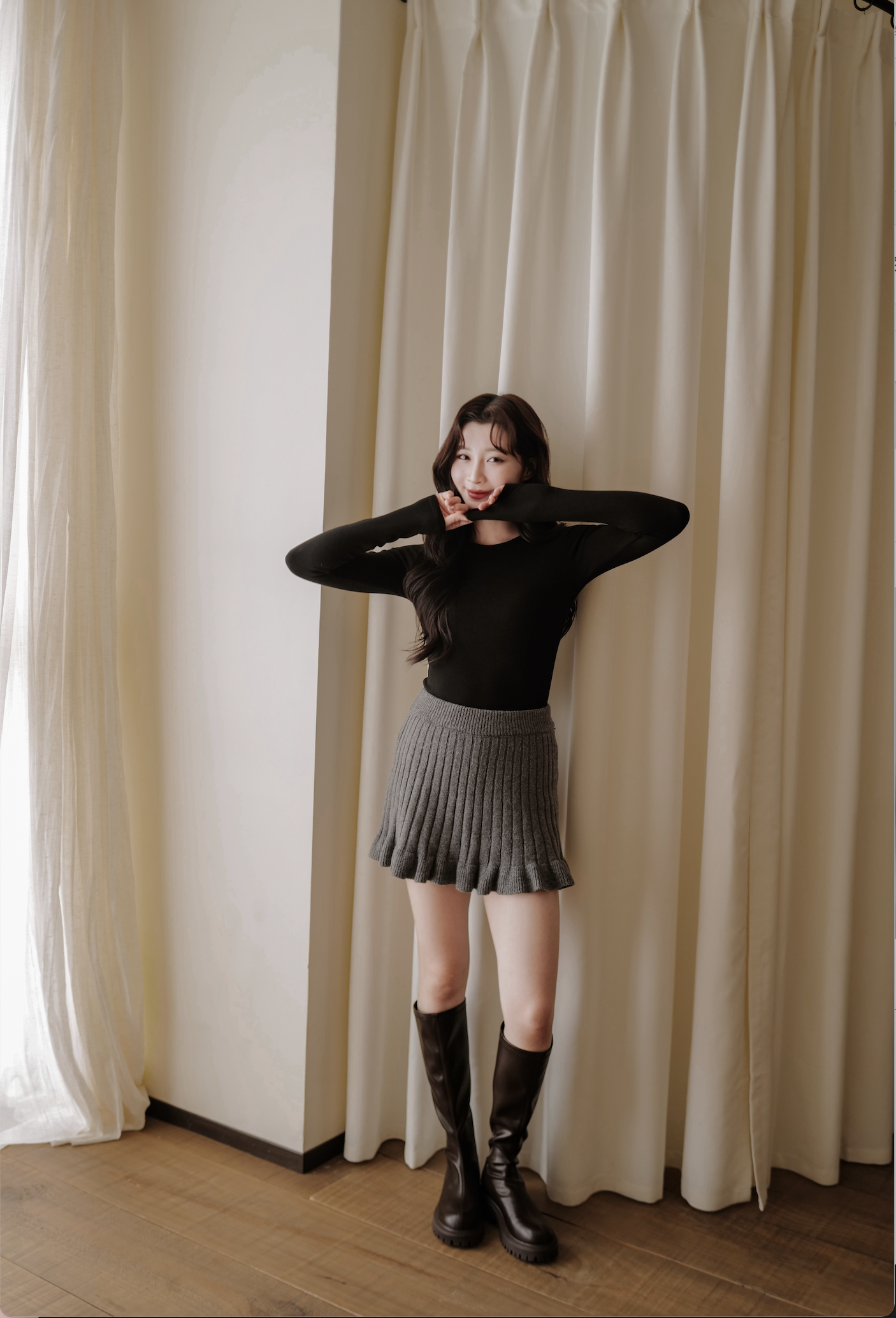 灰色羊毛針織百摺褲裙