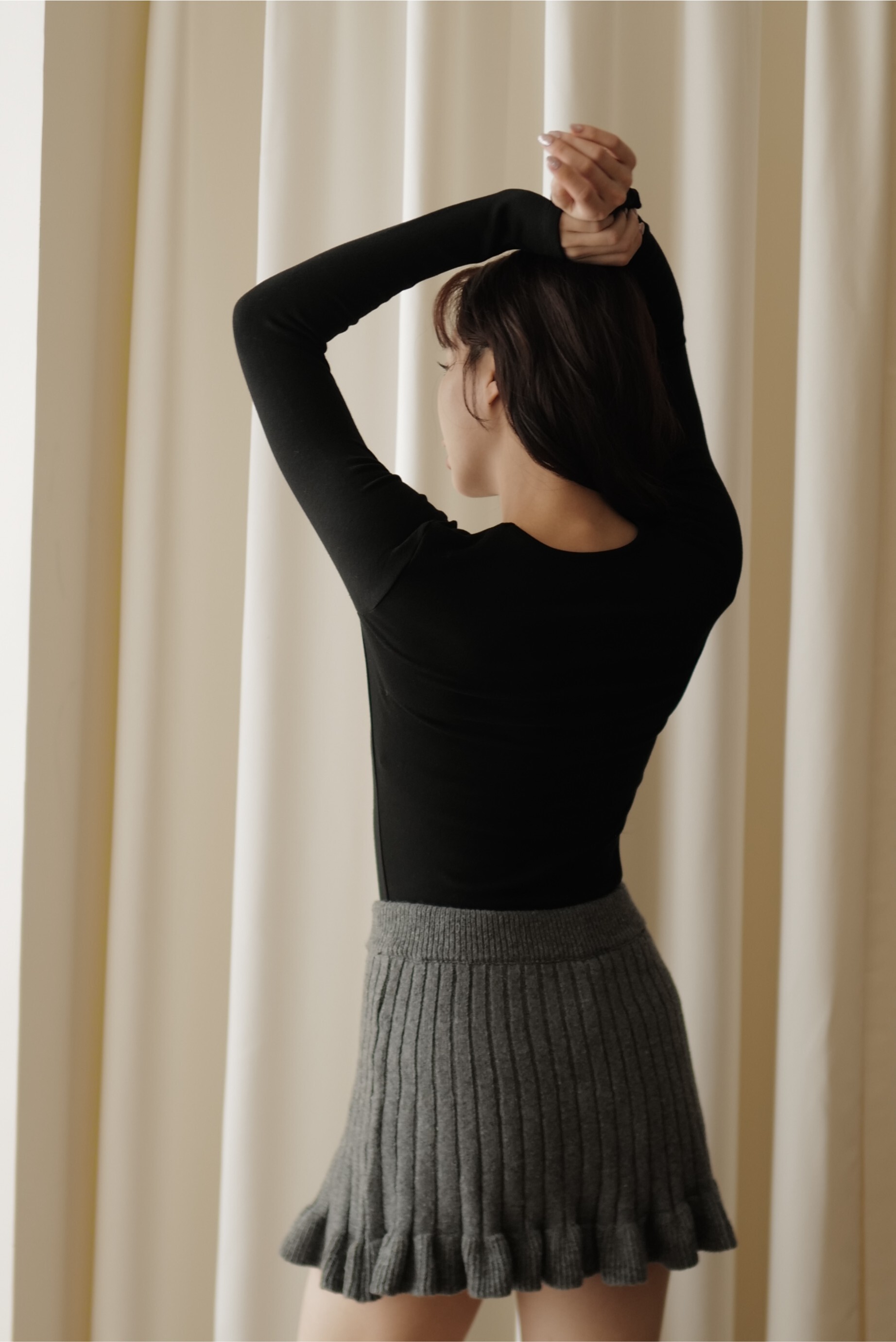 灰色羊毛針織百摺褲裙