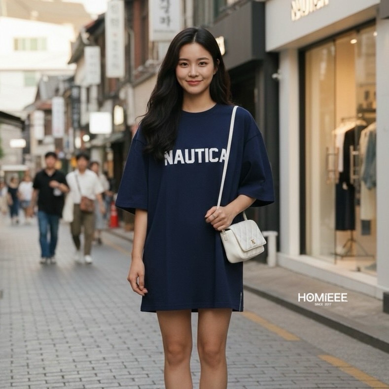 Nautica Basic Logo Tee 短袖 寬鬆 落肩 黑色 白色 [NTS3784]