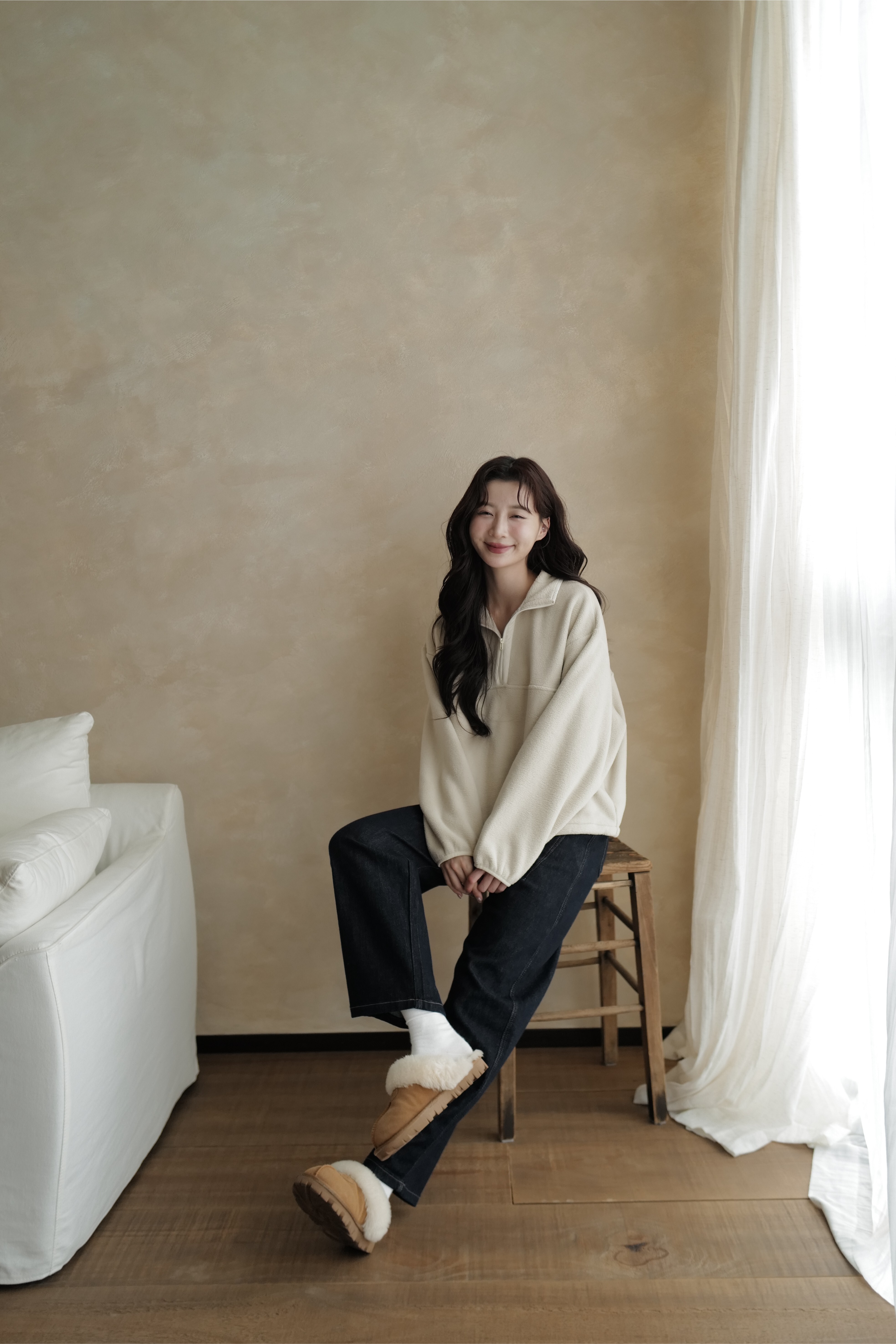 雲朵顆粒絨拉鍊大學T