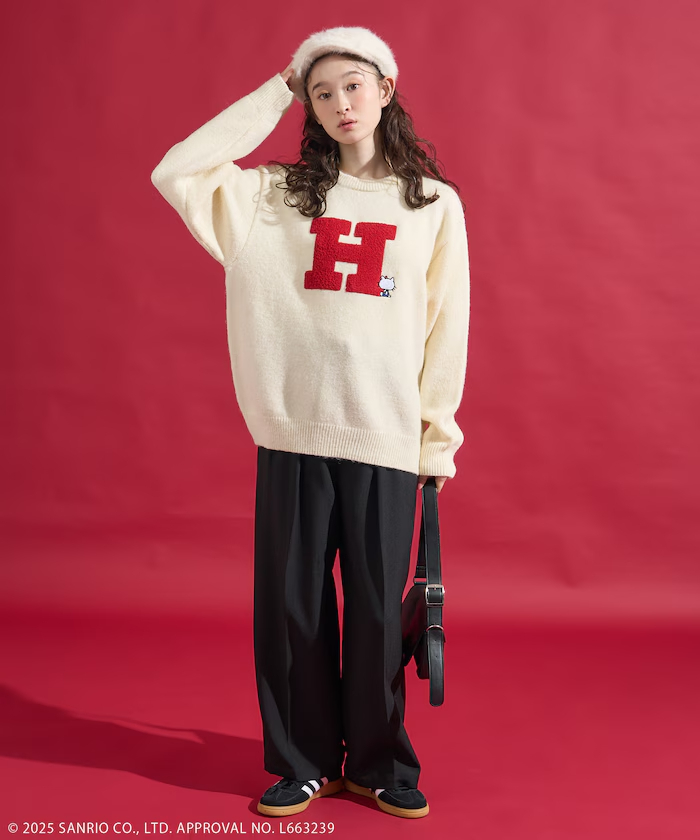 26056-KT Sanrio Hello Kitty x Freak's Store H字立體刺繡冷衫 米白色 #JP-FS26