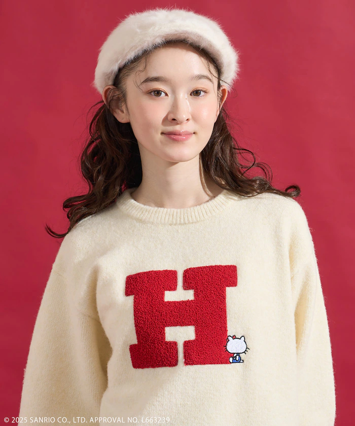 26056-KT Sanrio Hello Kitty x Freak's Store H字立體刺繡冷衫 米白色 #JP-FS26