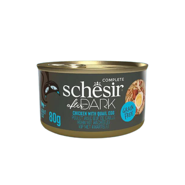 Schesir - After Dark系列 - 雞肉&鵪鶉蛋配方無穀肉絲主食罐 80g (每24罐@$14.5, 48罐@$14可混其他同價Schesir罐)