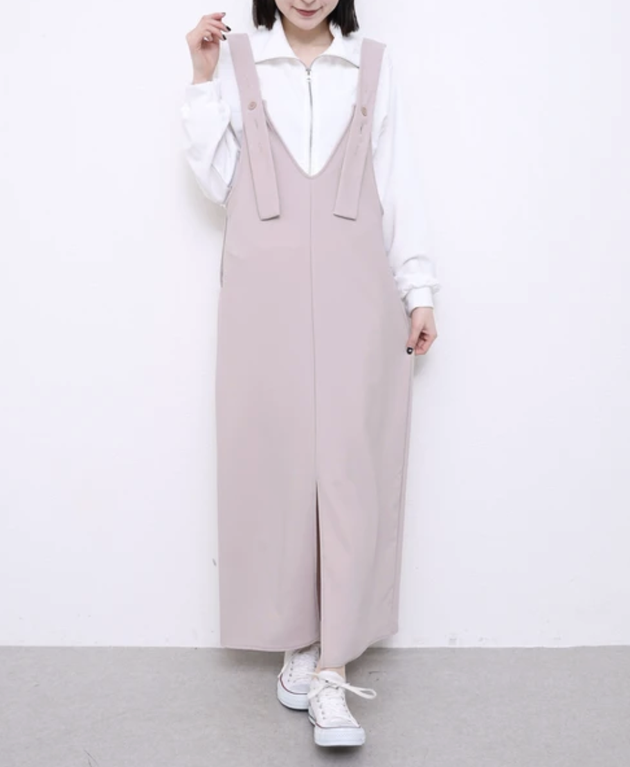 韓國製前後2way黑色型格吊帶連身裙【日本直送】