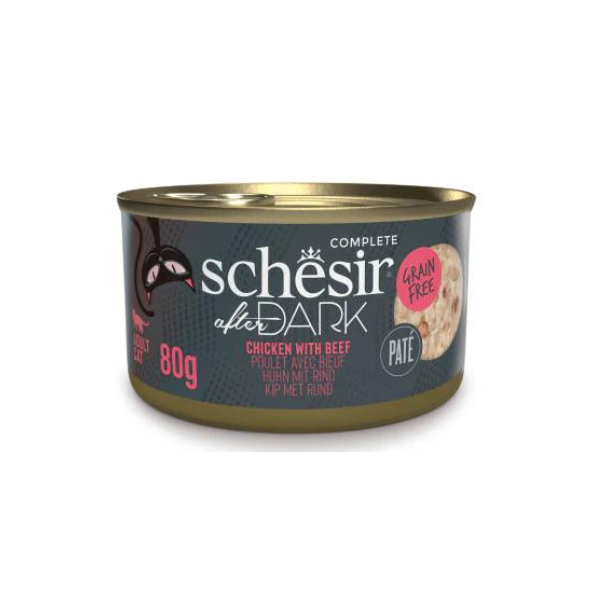 Schesir - After Dark系列 - 雞肉牛肉配方無穀肉絲主食罐 80g (每24罐@$14.5, 48罐@$14可混其他同價Schesir罐)