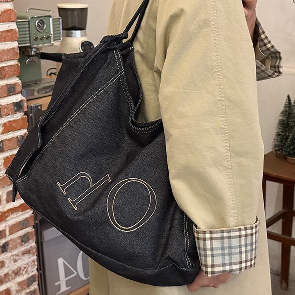 《6560》牛仔黑色大容量托特肩背包