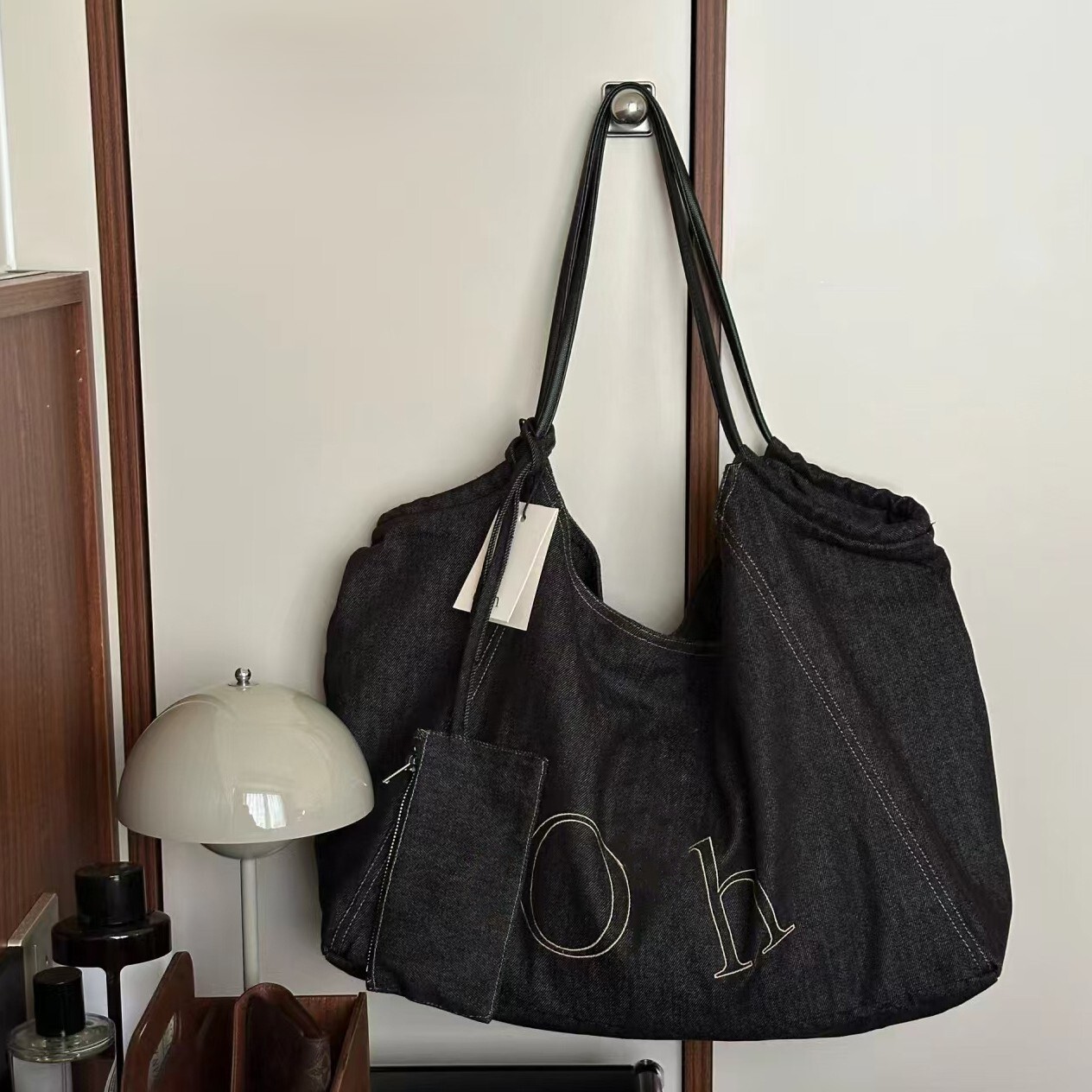 《6560》牛仔黑色大容量托特肩背包