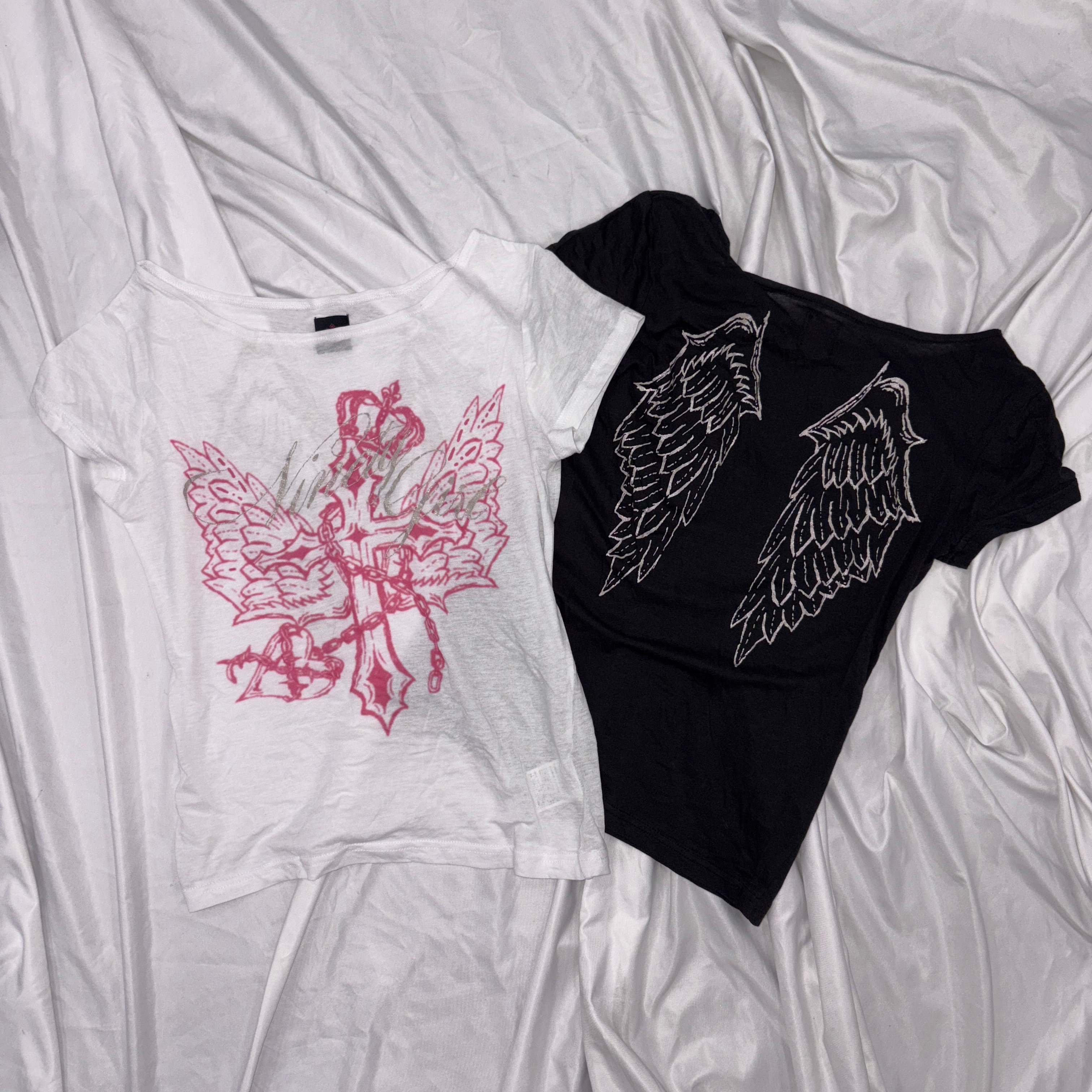 Cross Logo Off-shoulder Sheer Tee