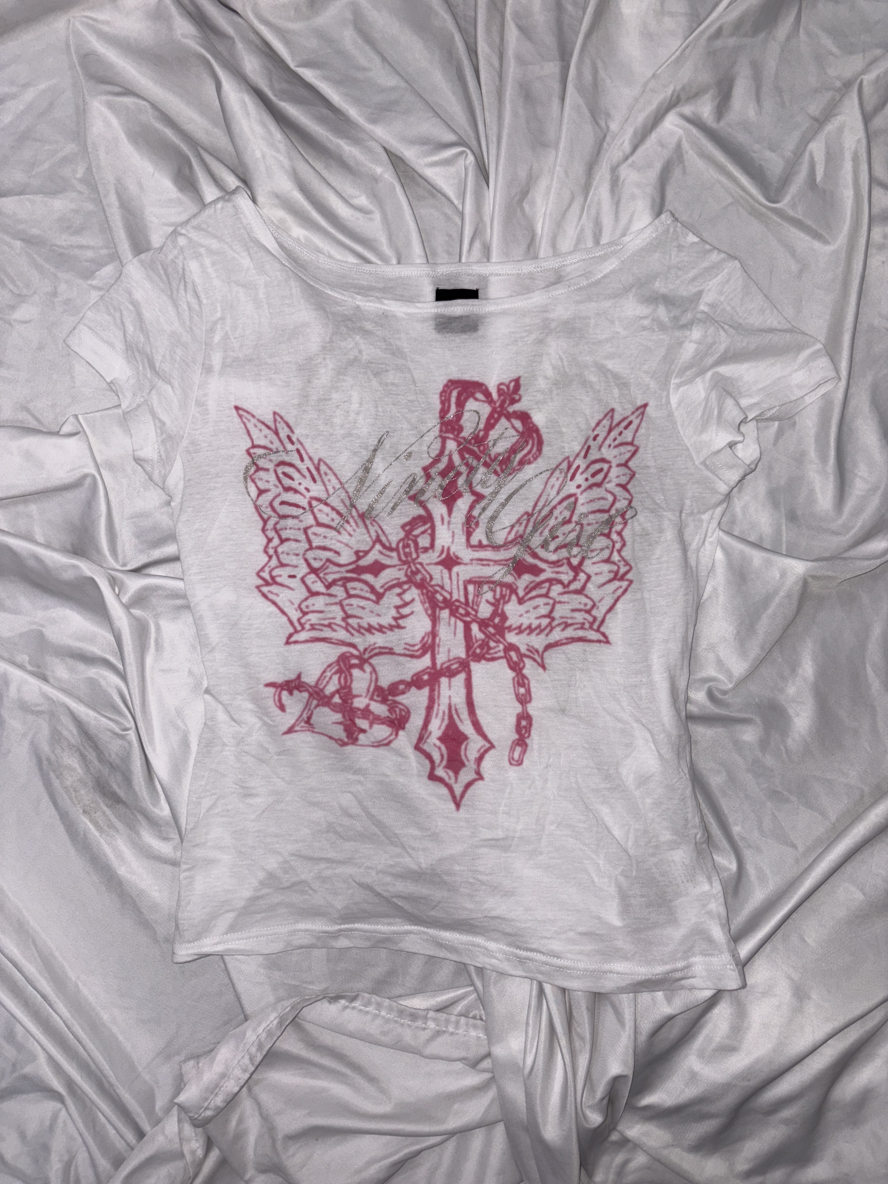 Cross Logo Off-shoulder Sheer Tee